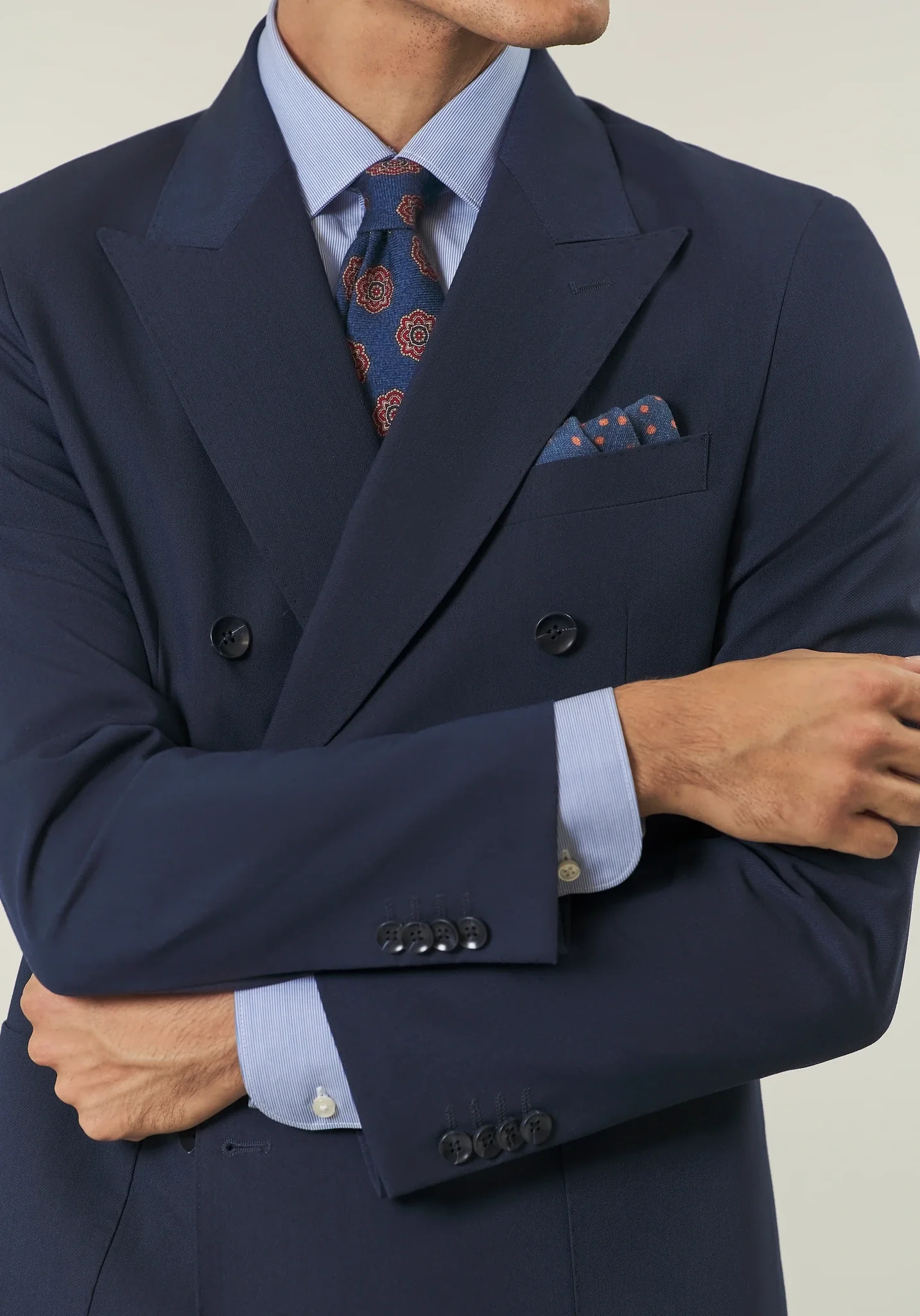 Abito blu doppiopetto revers a lancia tessuto stretch custom fit - Image 3