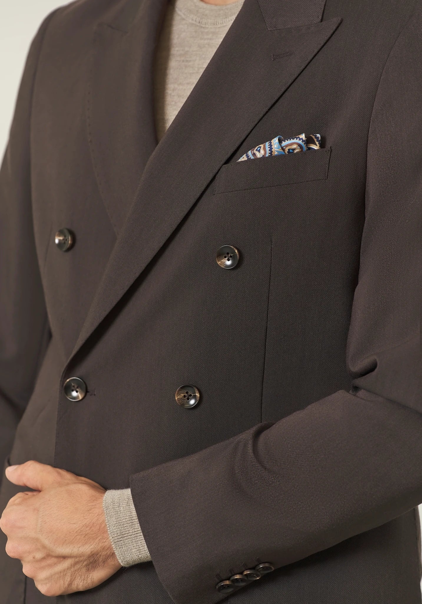 Abito marrone doppiopetto revers a lancia tessuto stretch slim fit - Image 3