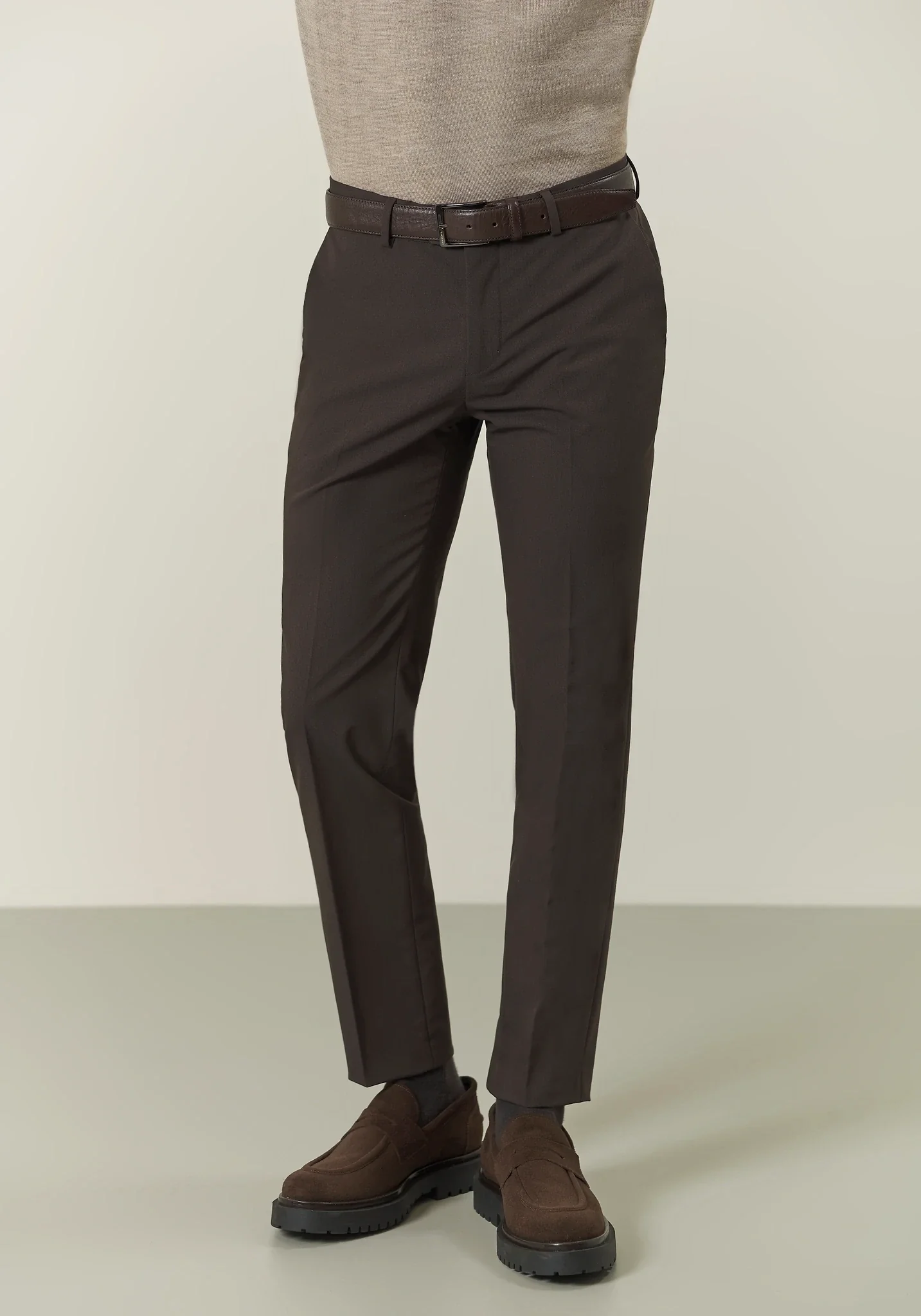 Abito marrone doppiopetto revers a lancia tessuto stretch slim fit - Image 5