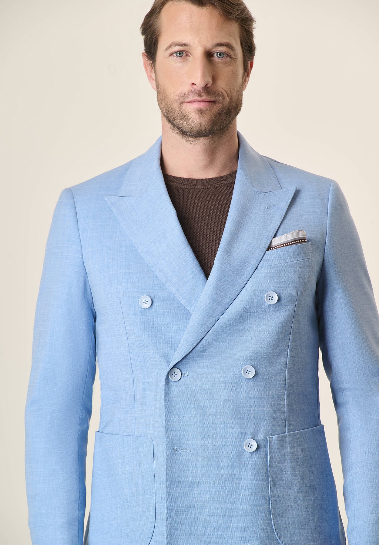 Abito azzurro doppiopetto sfoderato slim fit - Image 5