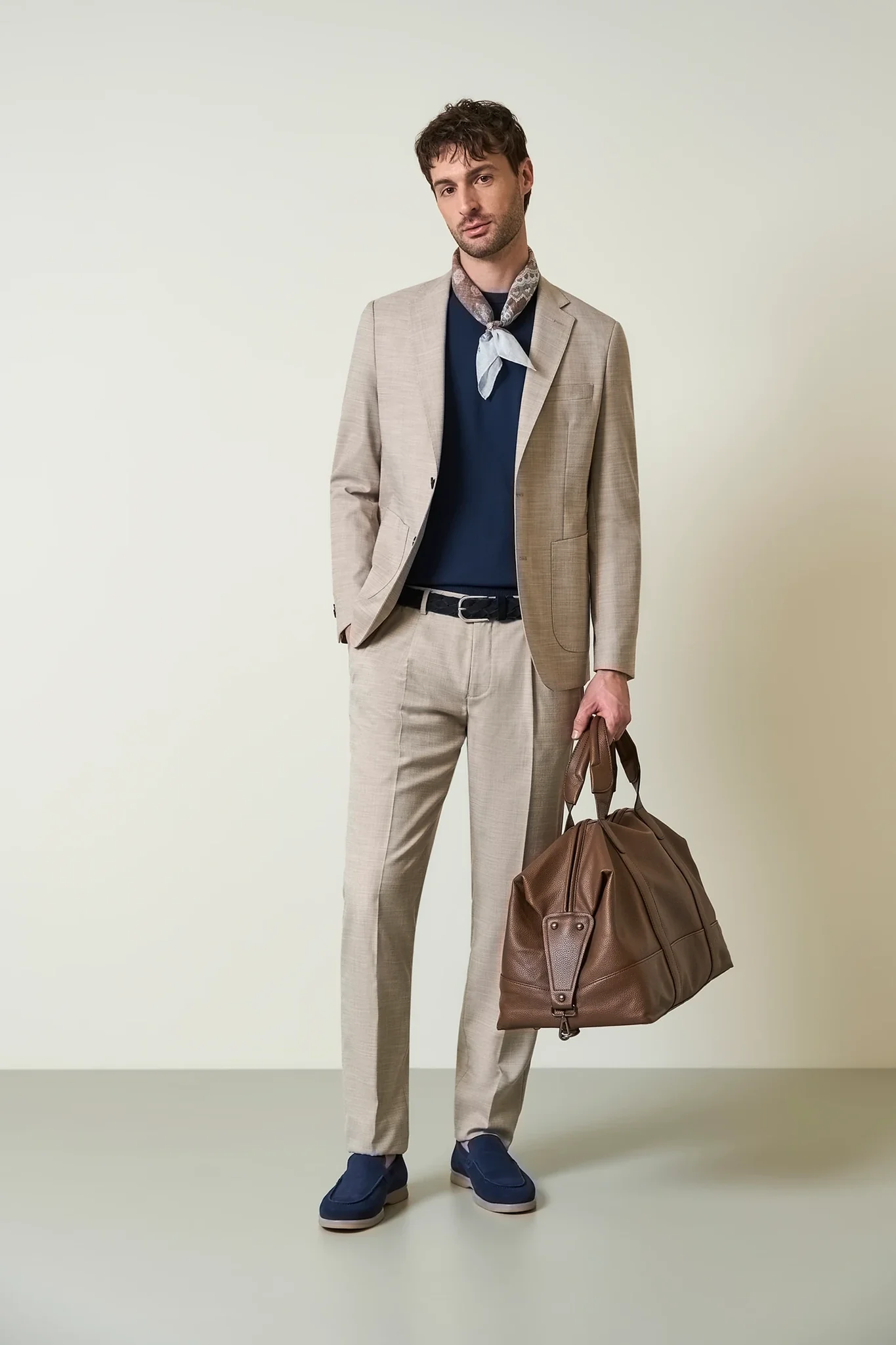 Abito beige effetto grisaglia custom fit