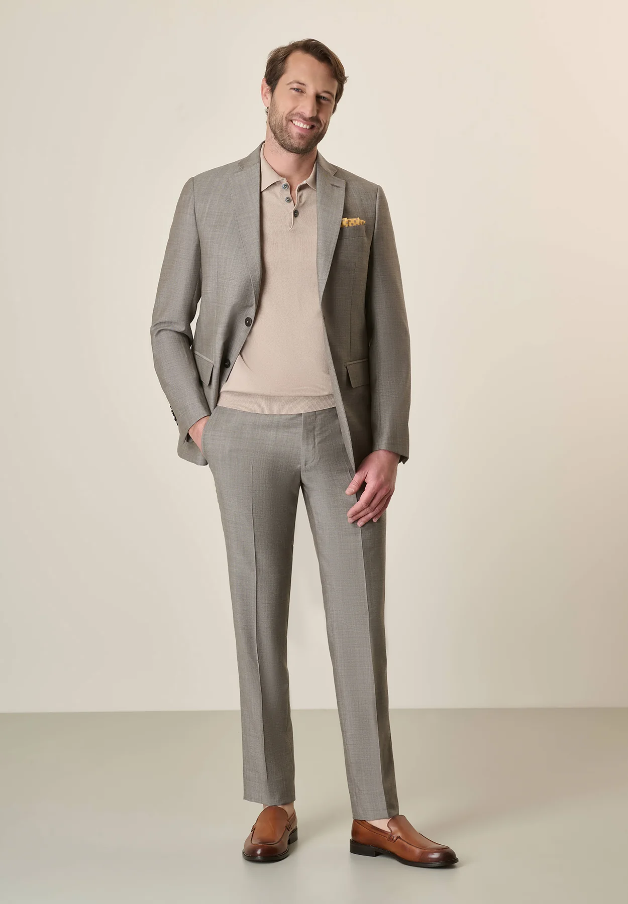 Abito beige effetto mohair lana vergine custom fit - Image 4