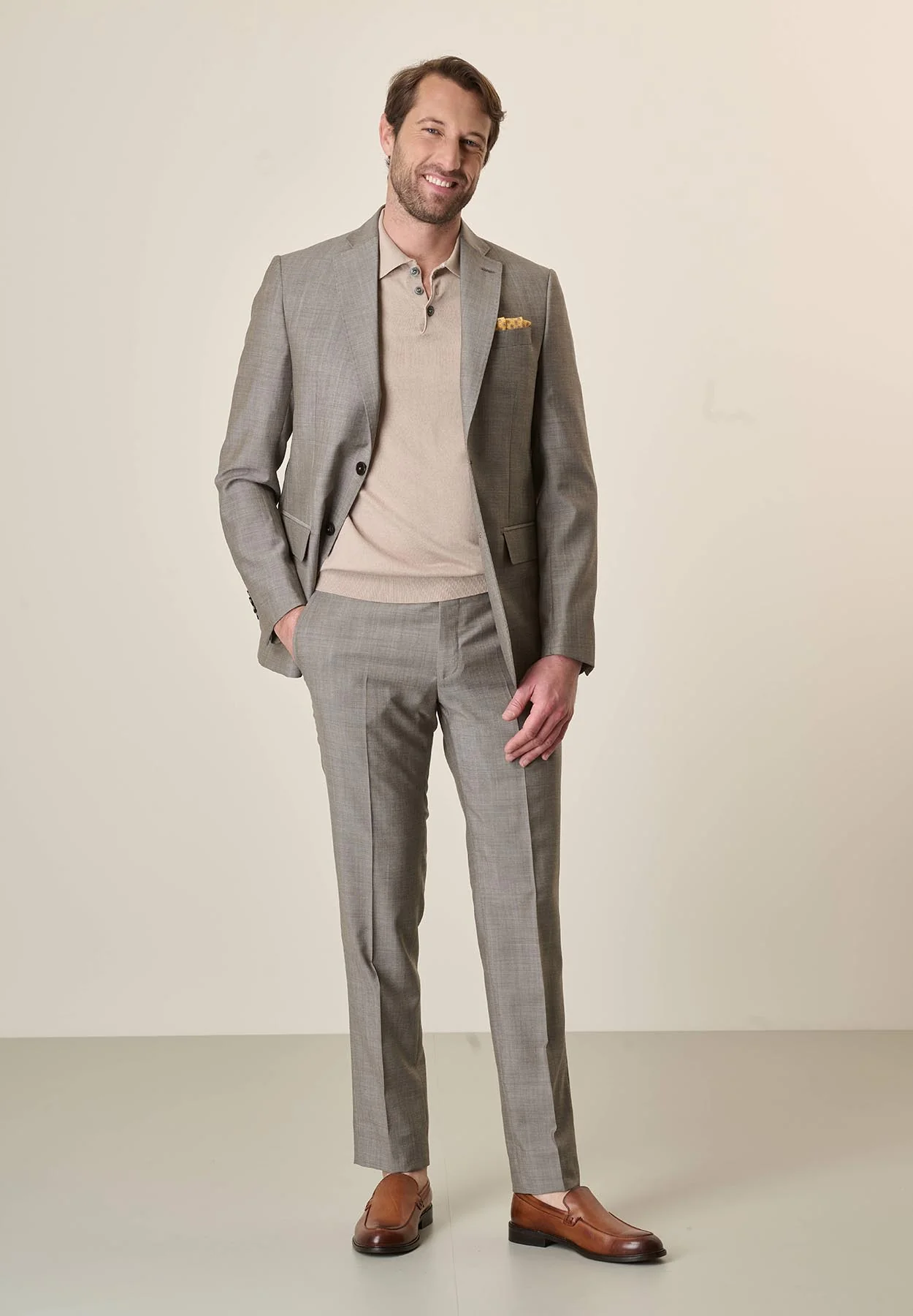 Abito beige effetto mohair lana vergine custom fit lungo - Image 4