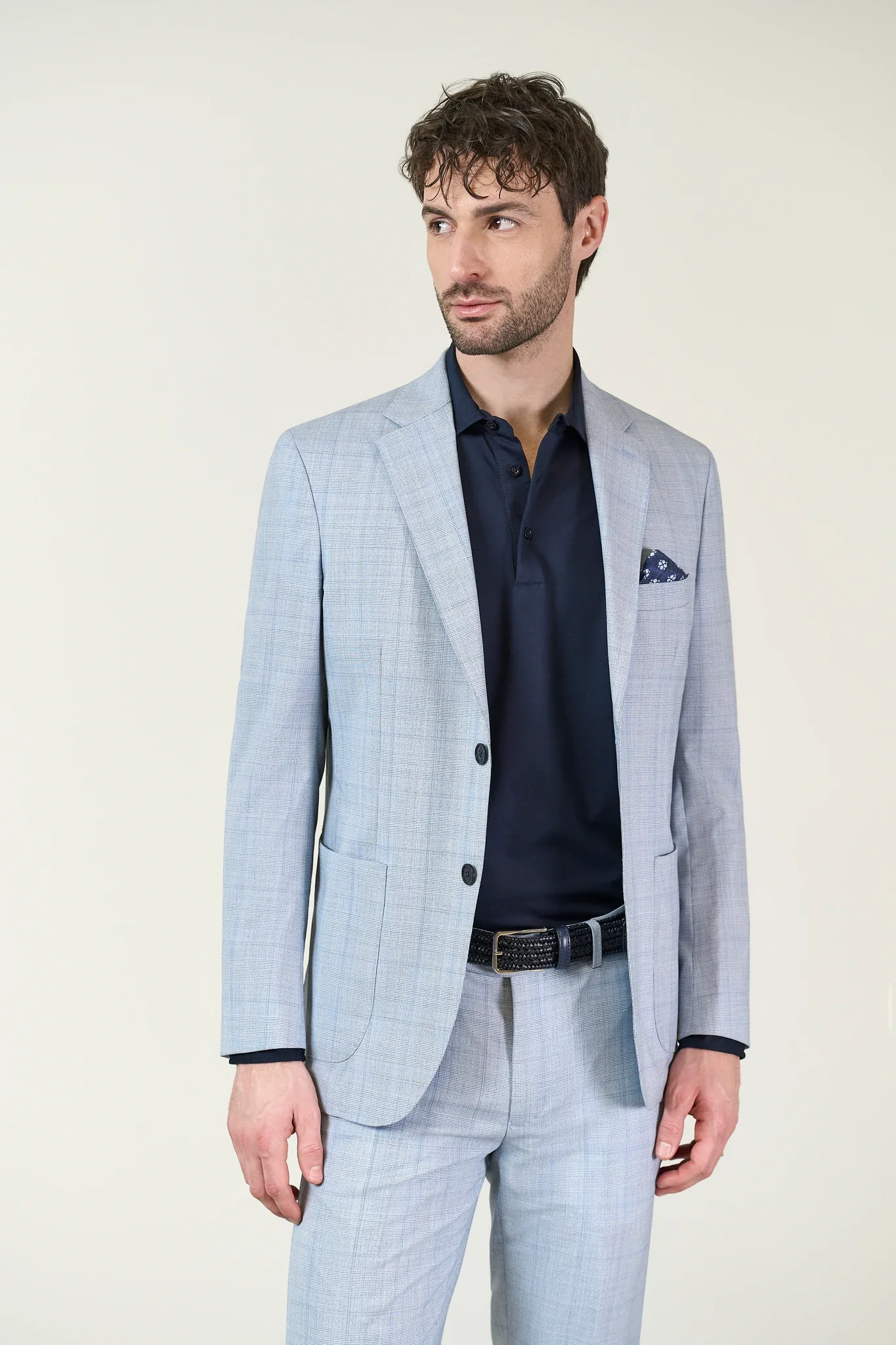Abito azzurro sfoderato galles lana 110's custom fit
