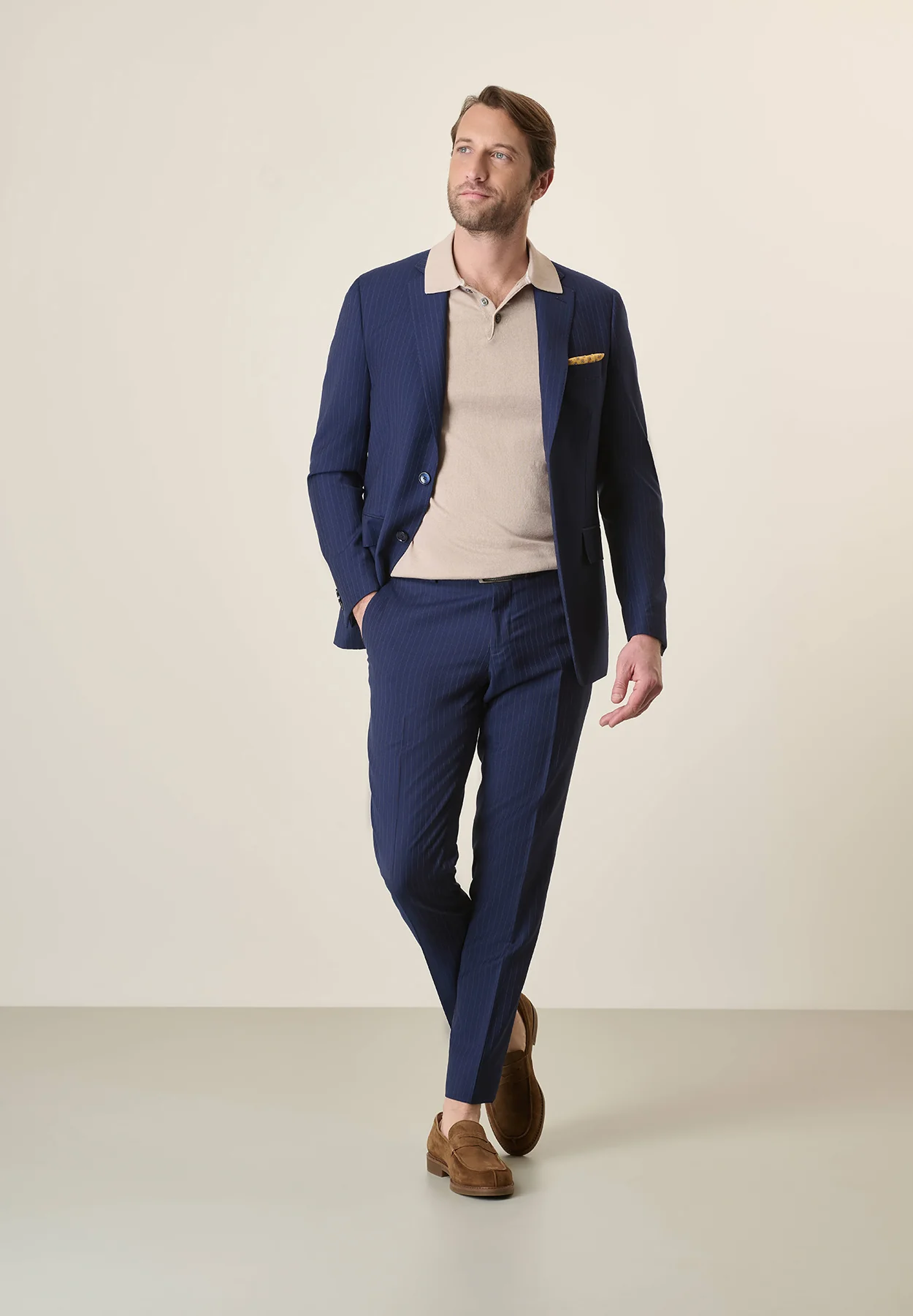 Abito blu gessato marrone lana custom fit - Image 4