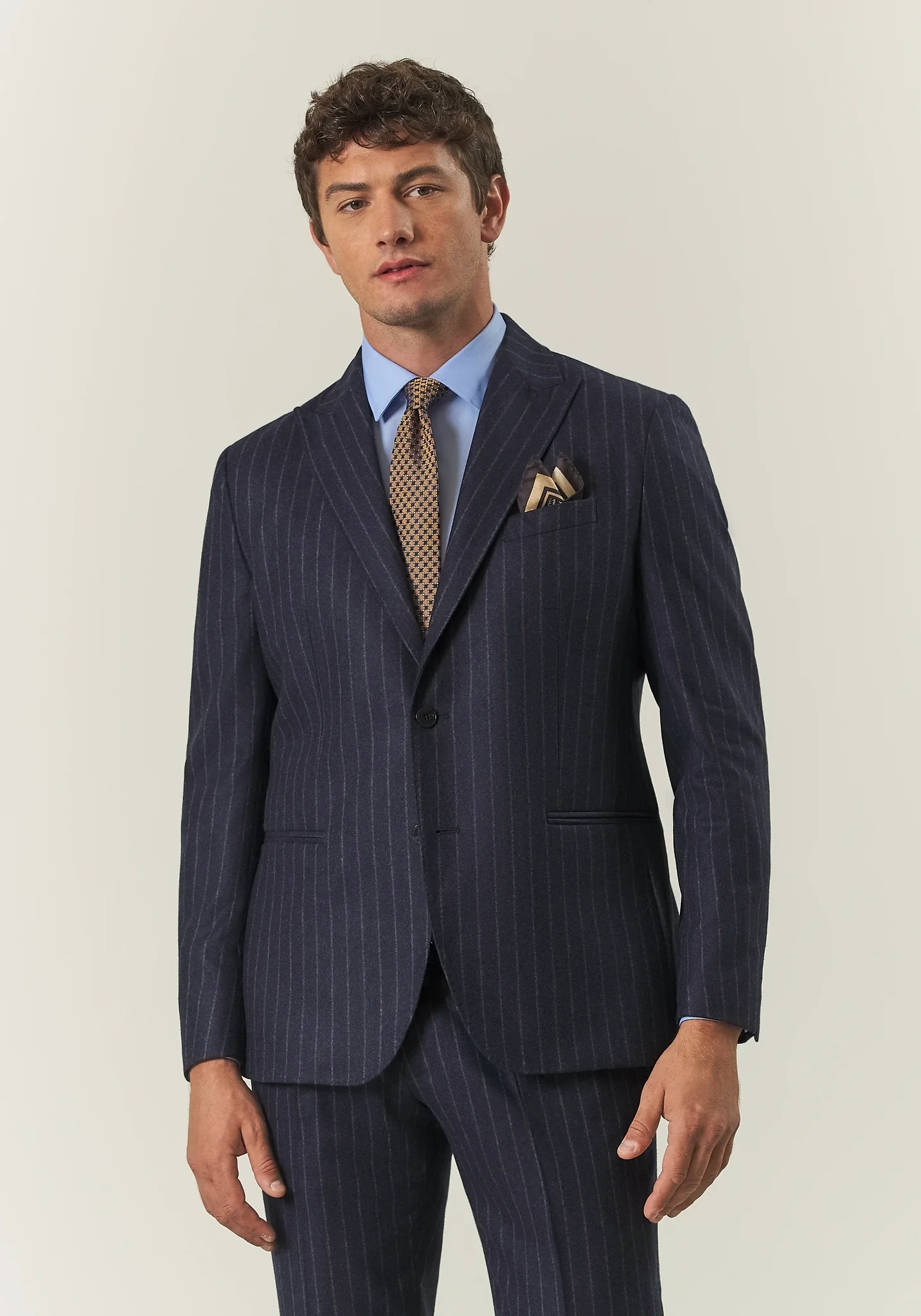 Abito blu gessato punte lancia flanella lana vergine custom fit - Image 3