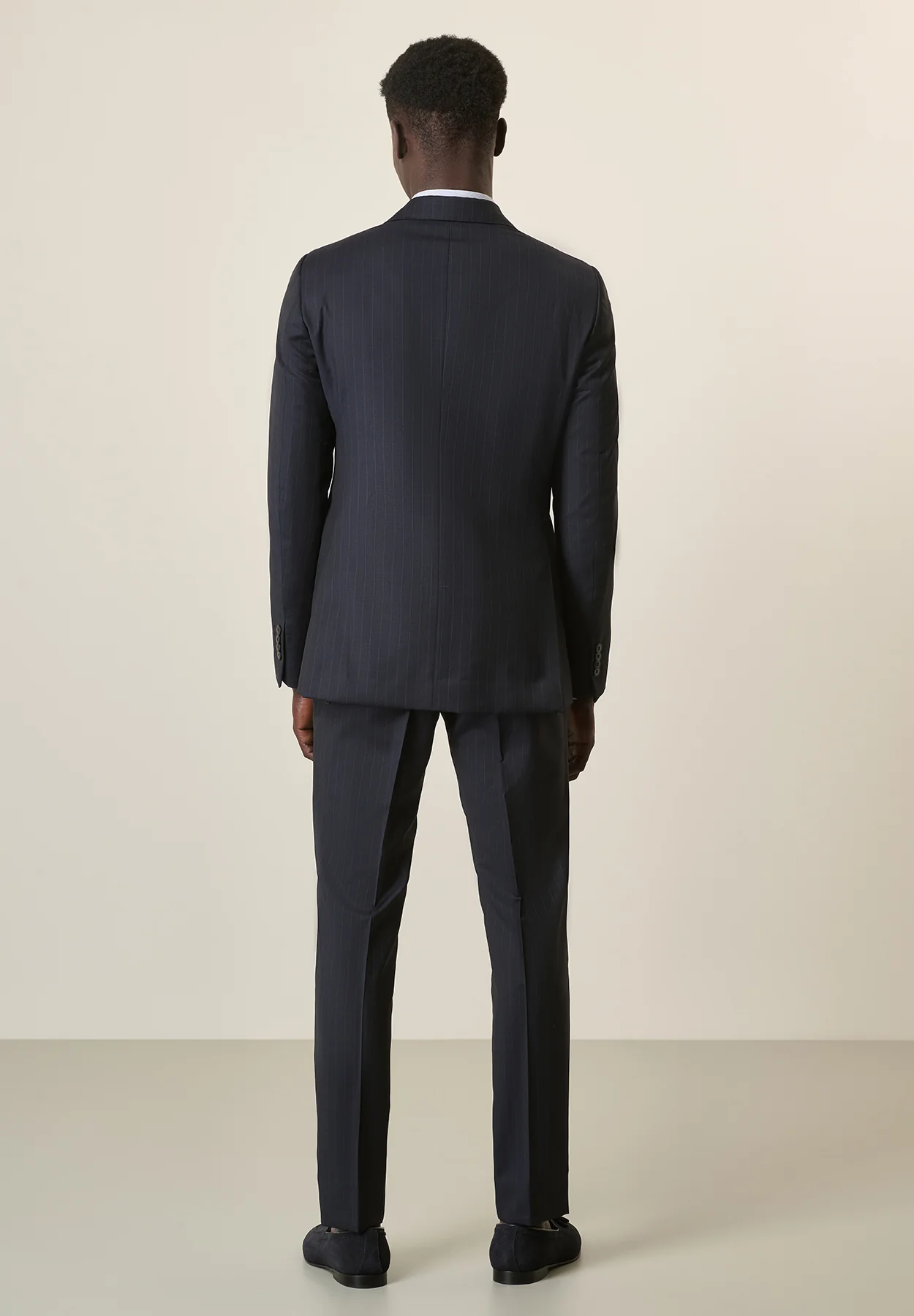 Abito blu notte gessato lana vergine custom fit lungo - Image 3