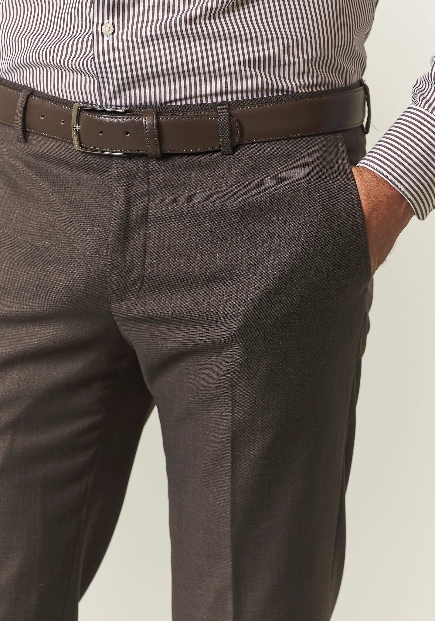 Abito marrone grisaglia lana custom fit lungo - Image 6