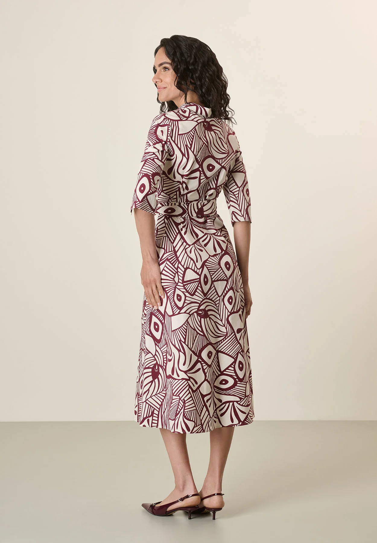 Abito panna fantasia etnica bordeaux cotone stretch - Image 5