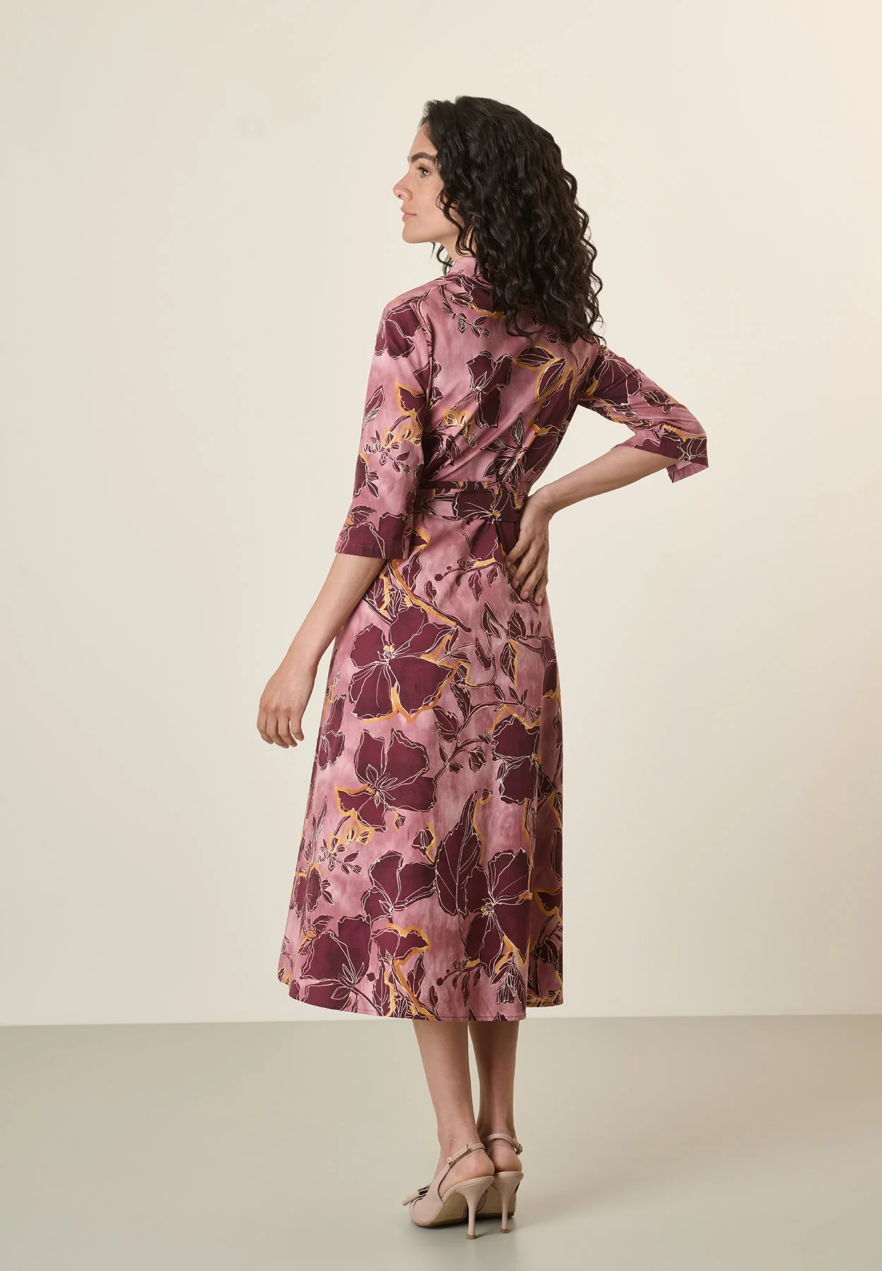 Abito rosa fantasia fiorata bordeaux cotone stretch - Image 5