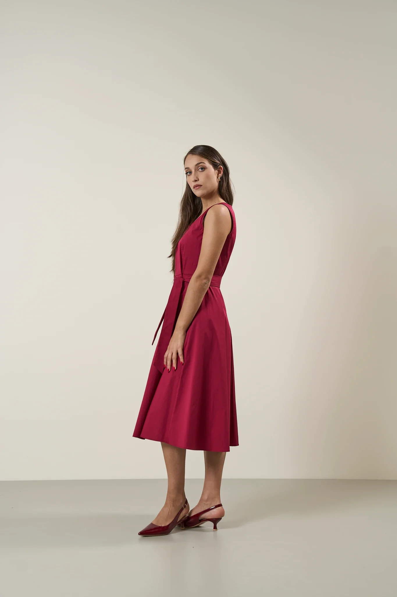 Abito bordeaux smanicato cotone stretch - Image 3