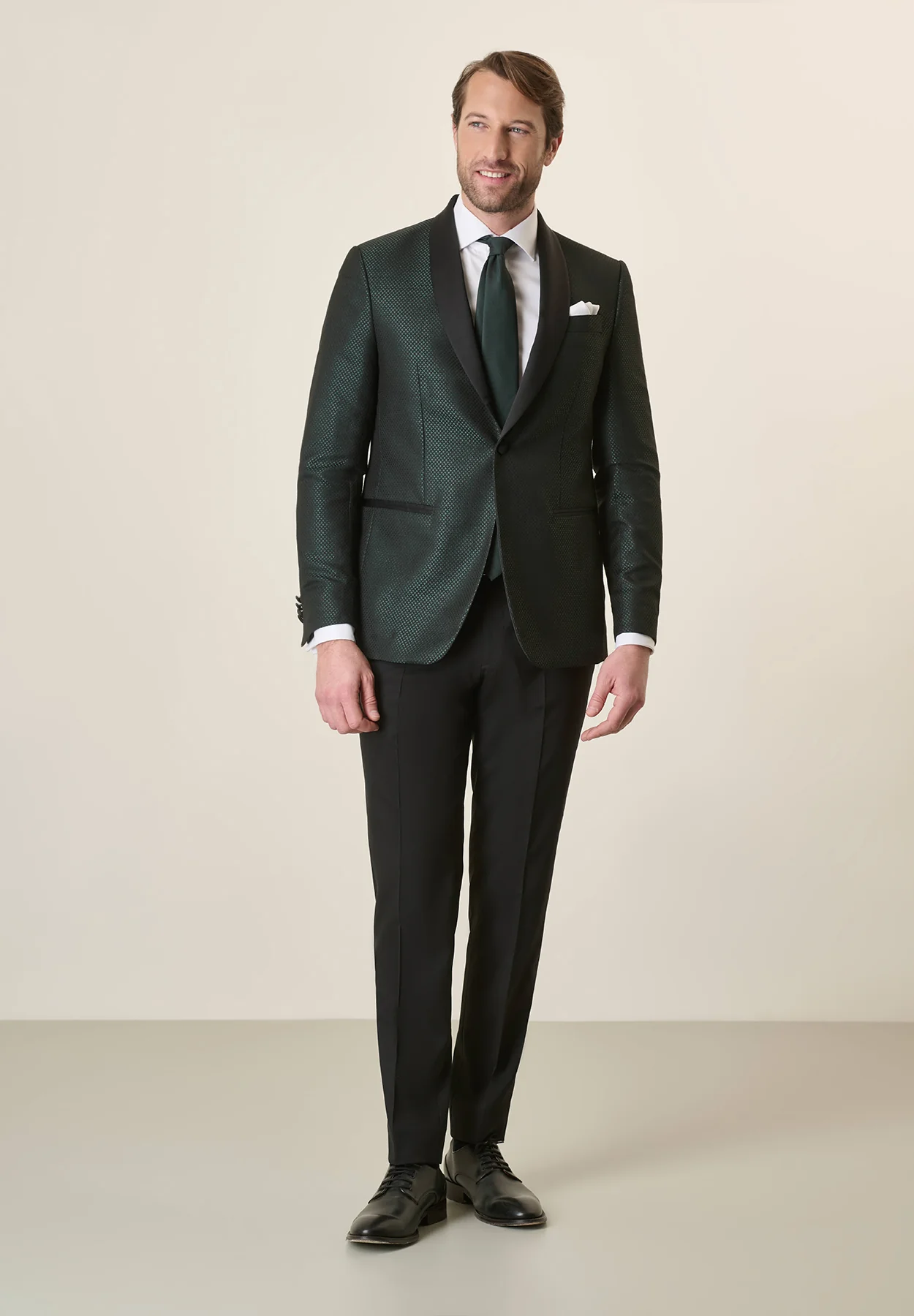 Smoking nero collo scialle armatura verde custom fit - Image 4