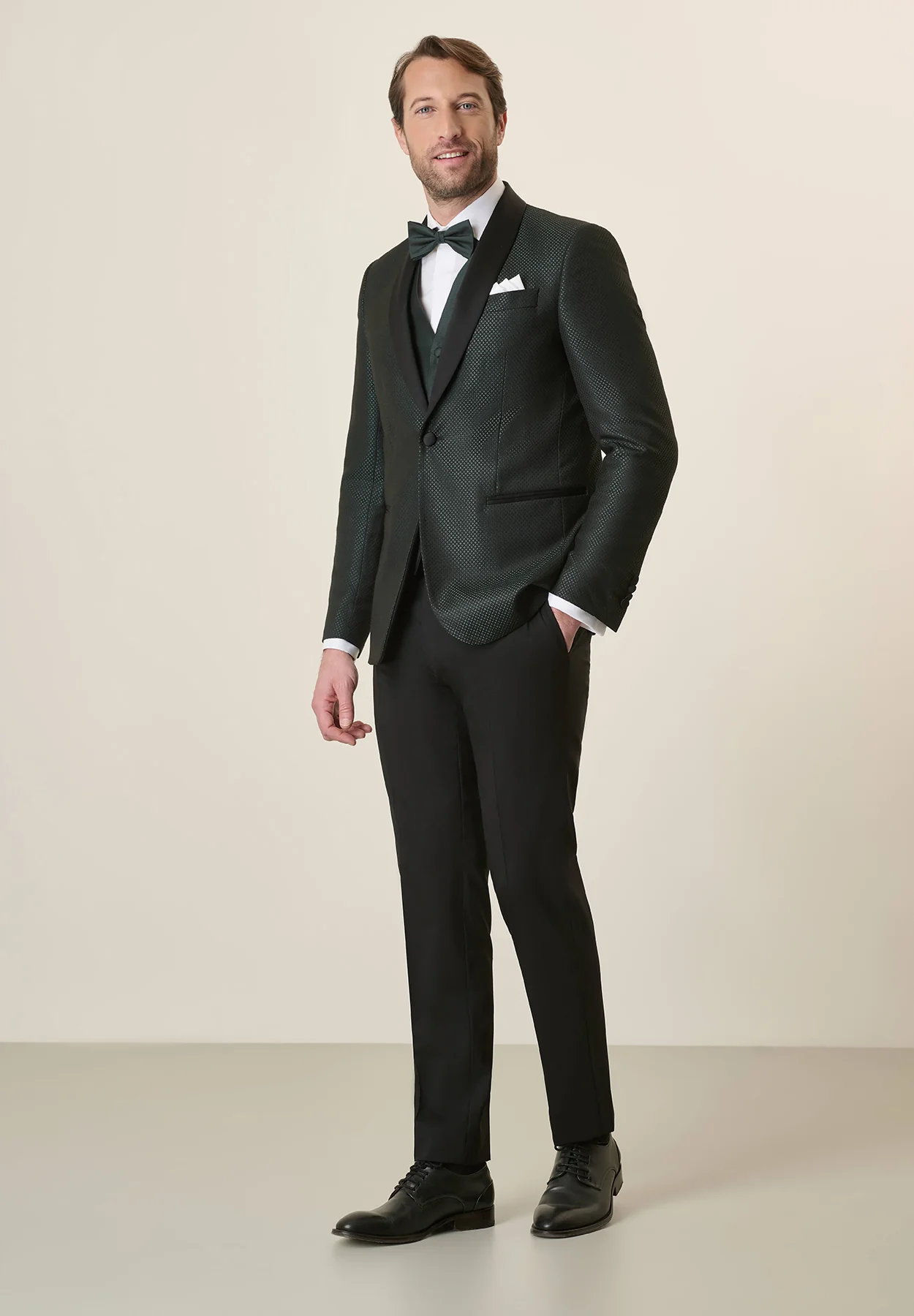 Smoking nero collo scialle armatura verde custom fit - Image 5