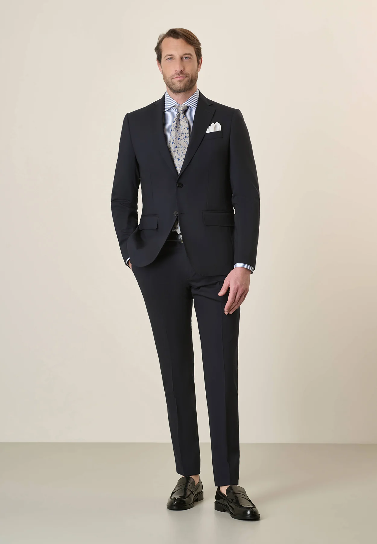 Abito blu notte tela lana vergine stretch custom fit