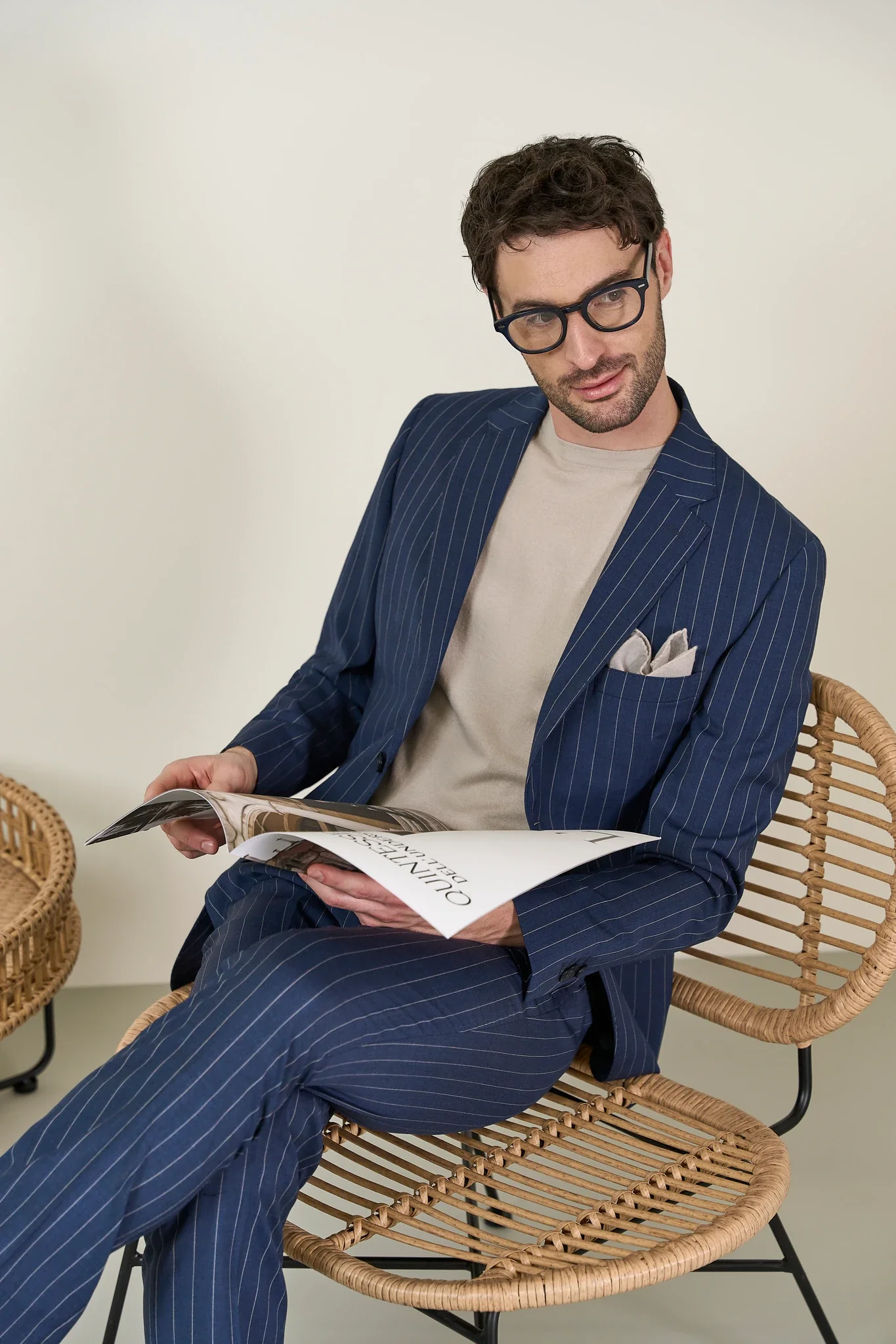 Abito blu gessato tela lana custom fit