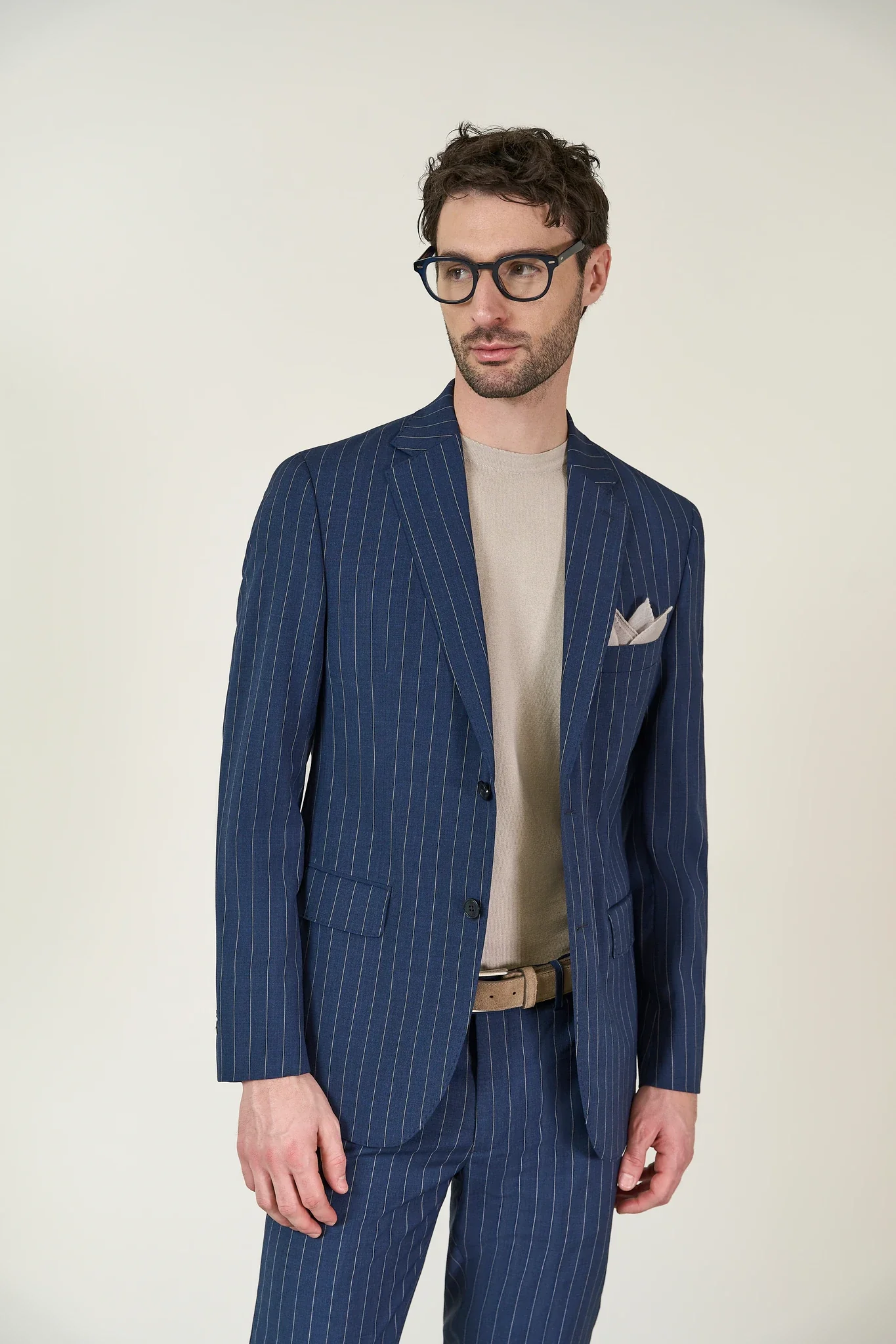 Abito blu gessato tela lana custom fit - Image 2