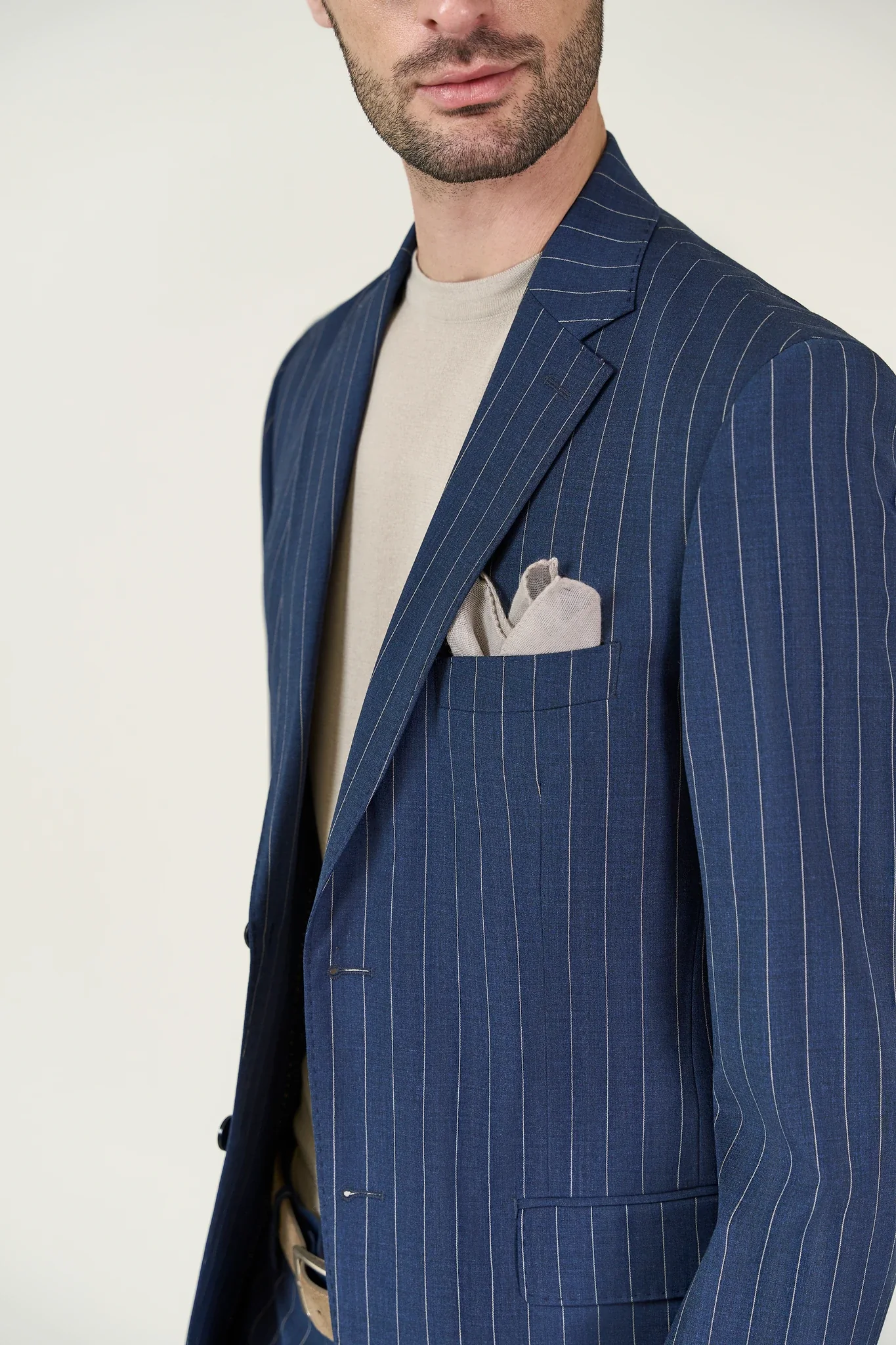 Abito blu gessato tela lana custom fit - Image 3