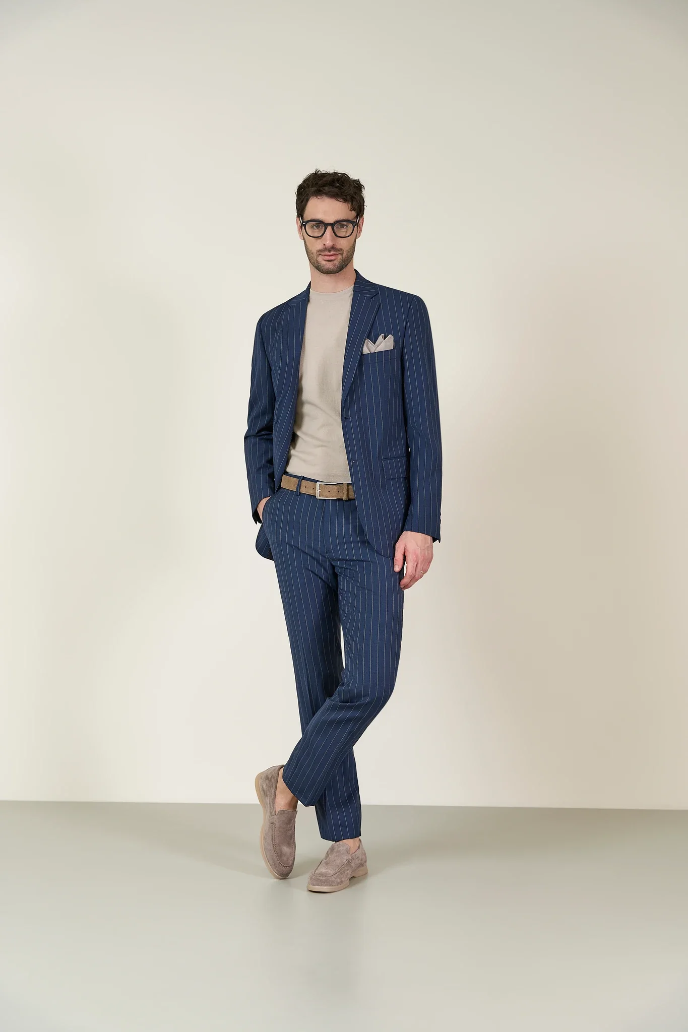 Abito blu gessato tela lana custom fit - Image 4