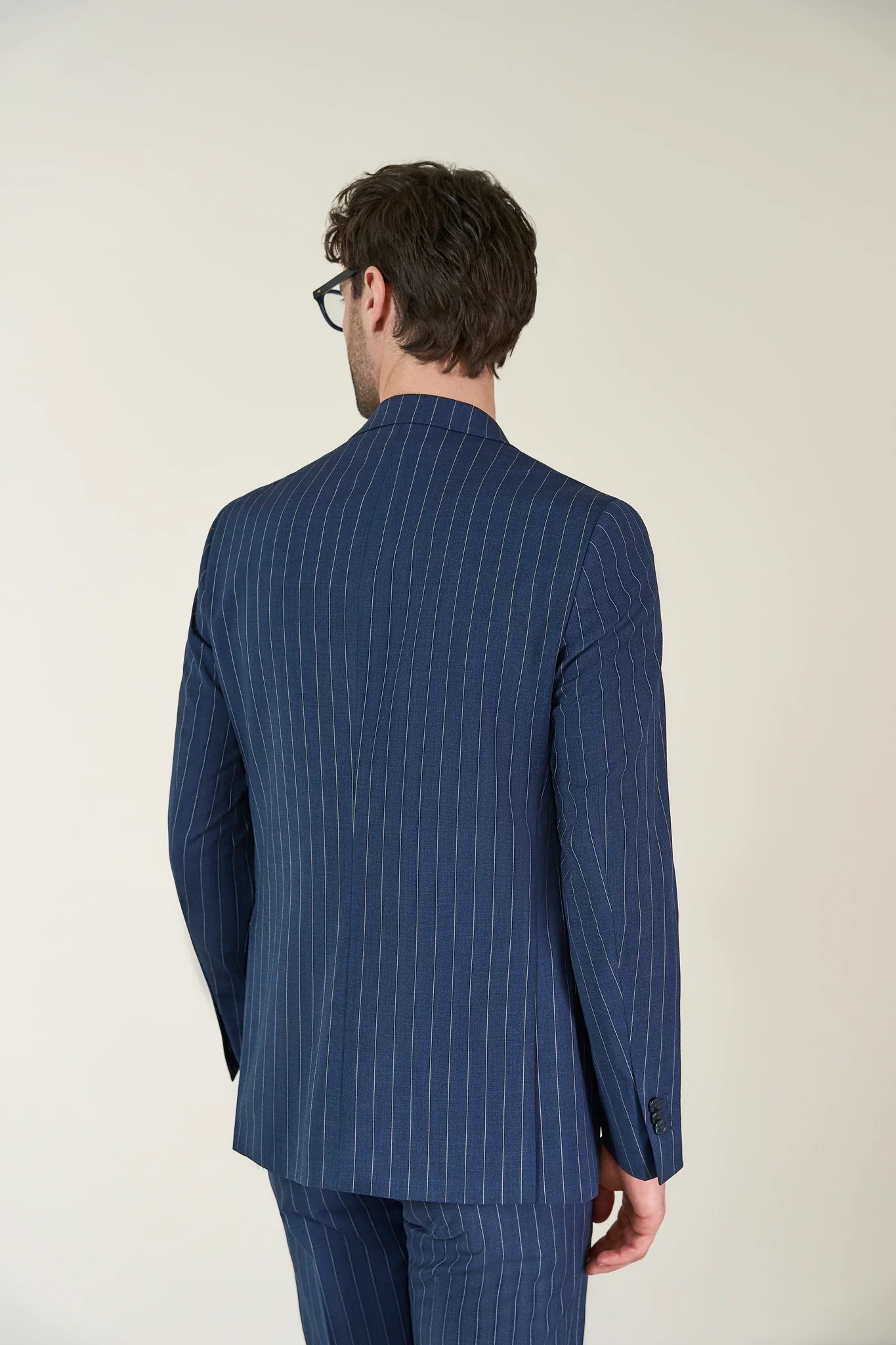 Abito blu gessato tela lana custom fit - Image 5