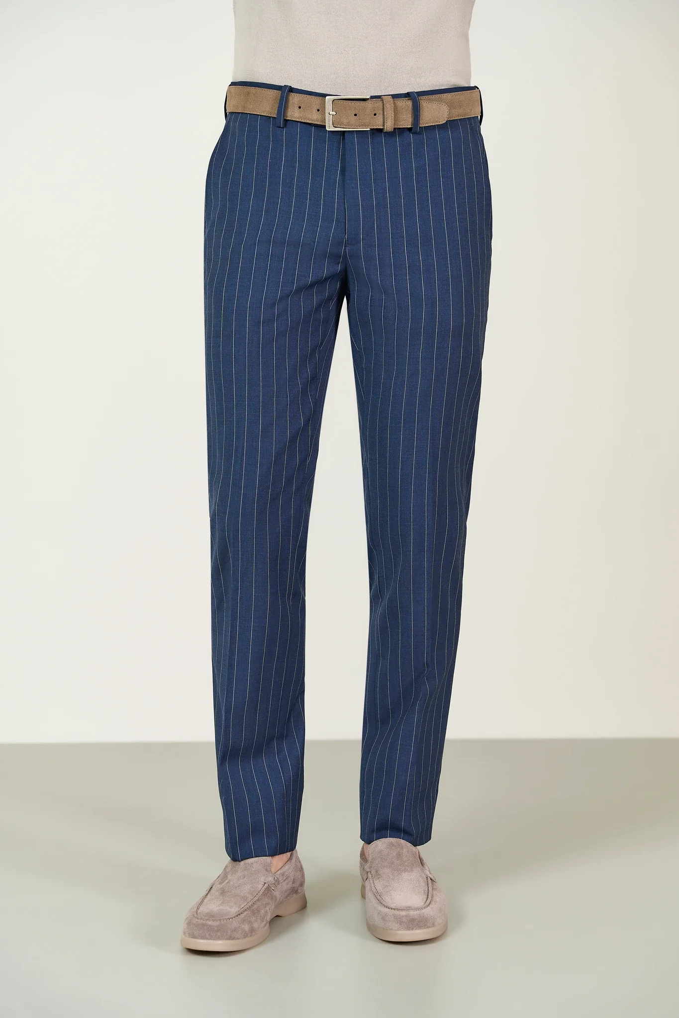 Abito blu gessato tela lana custom fit - Image 8