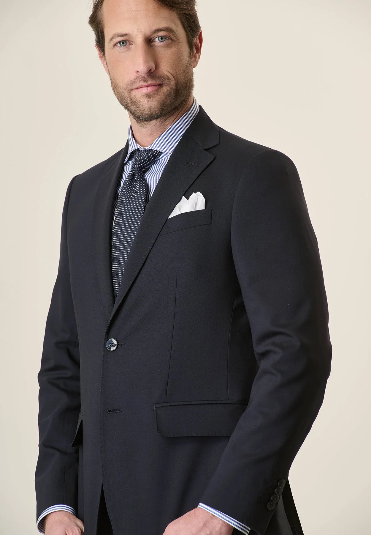 Abito blu tela lana vergine stretch custom fit lungo - Image 2