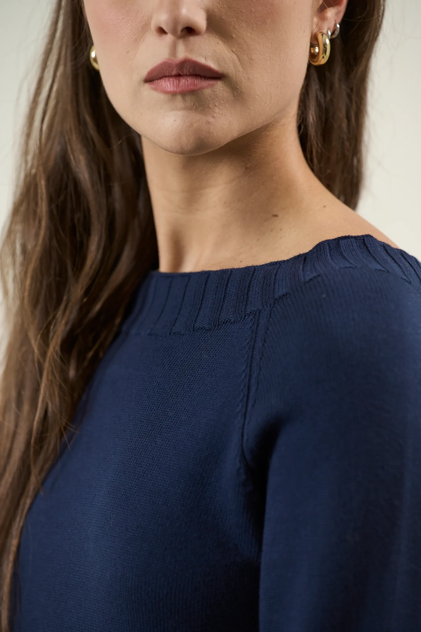 Maglia barchetta blu navy dettagli coste cotone - Image 2