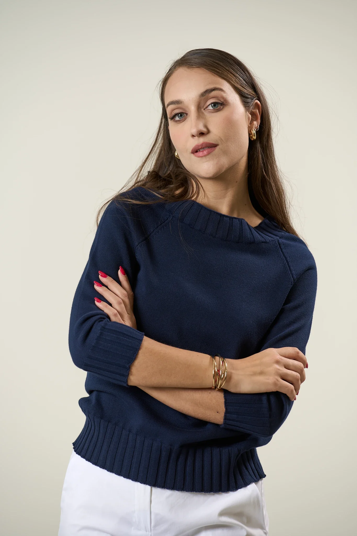 Maglia barchetta blu navy dettagli coste cotone - Image 3