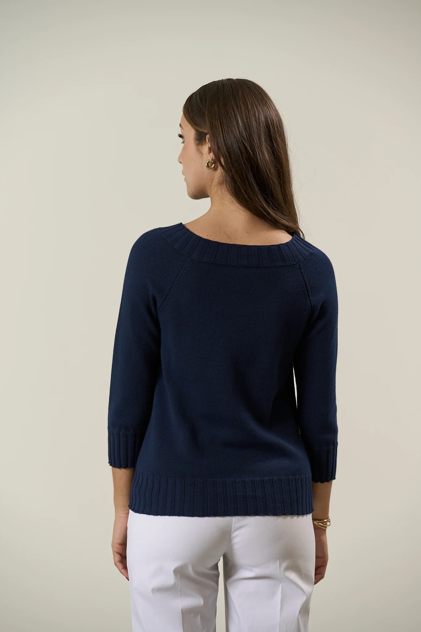 Maglia barchetta blu navy dettagli coste cotone - Image 4