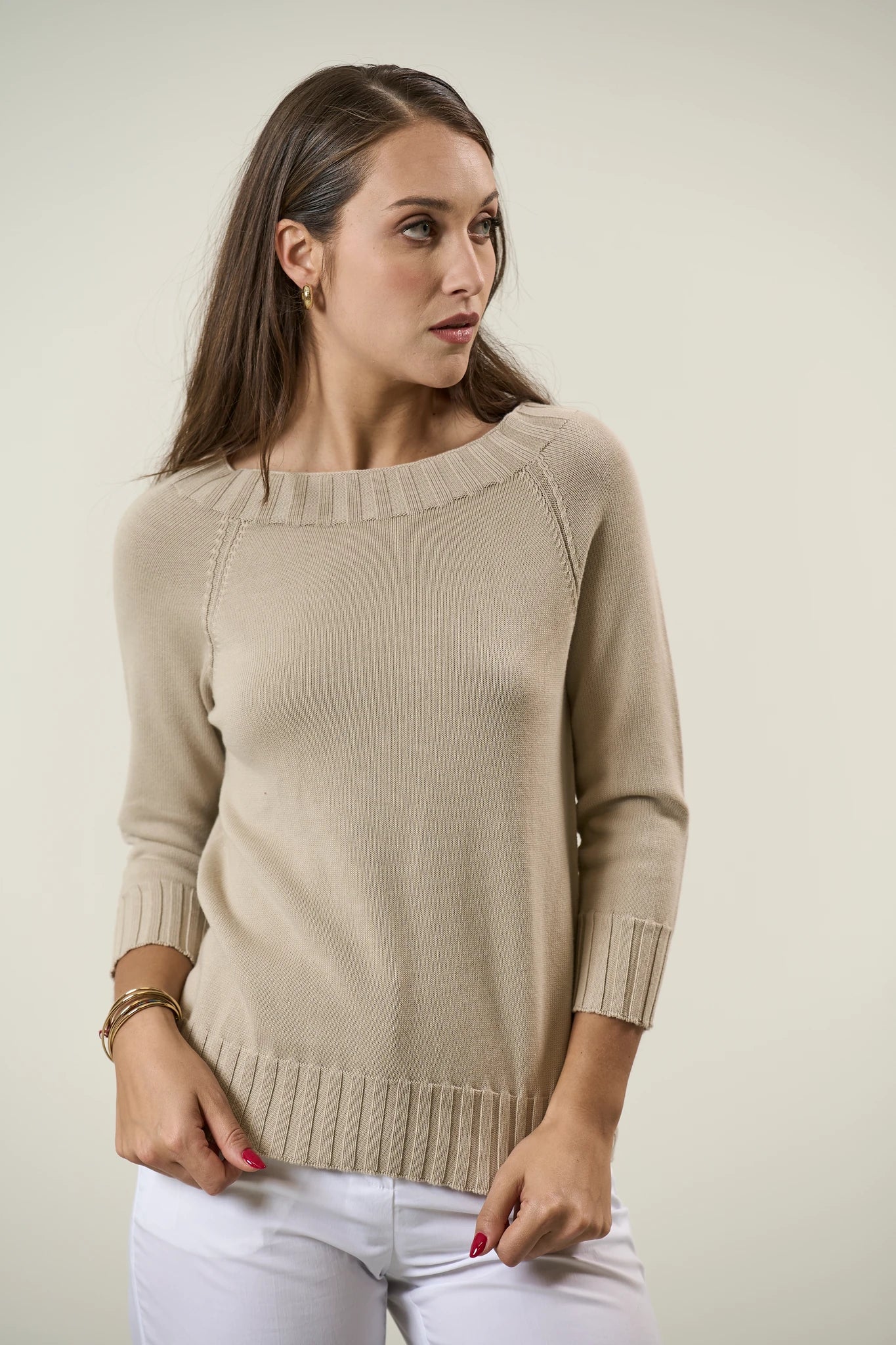 Maglia barchetta stucco dettagli coste cotone - Image 3