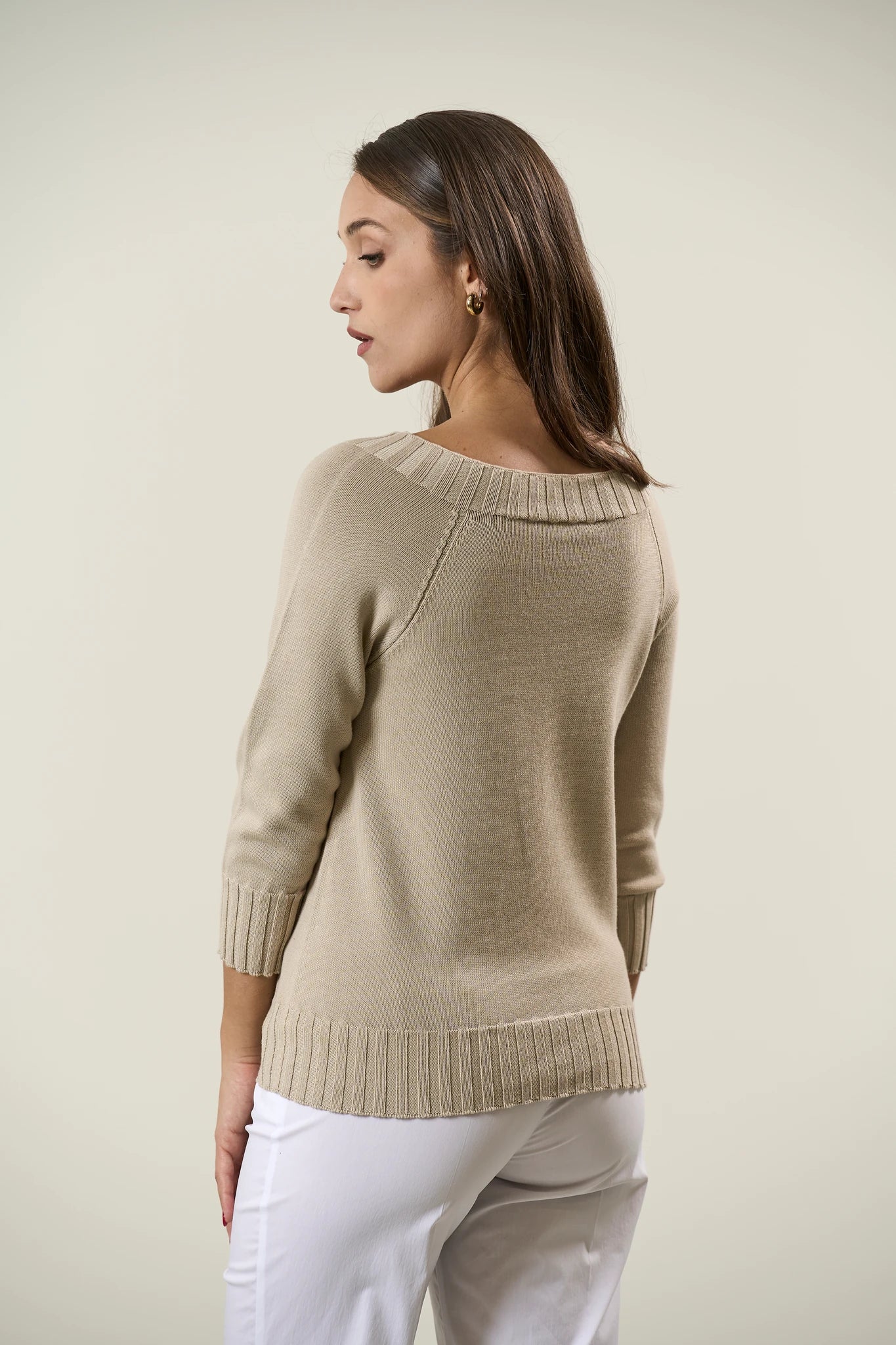 Maglia barchetta stucco dettagli coste cotone - Image 4