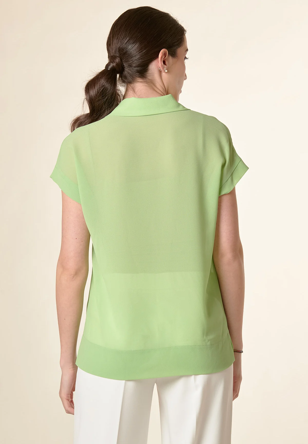 Blusa verde cravattino manica aletta tulle - Image 3