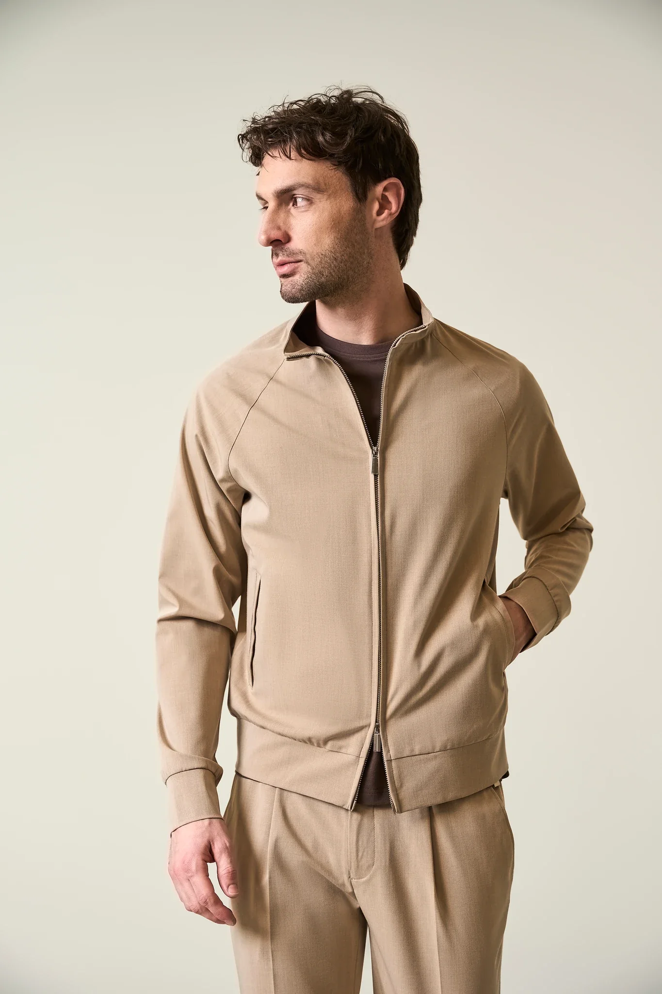 Bomber beige tessuto tecnico sfoderato - Image 3