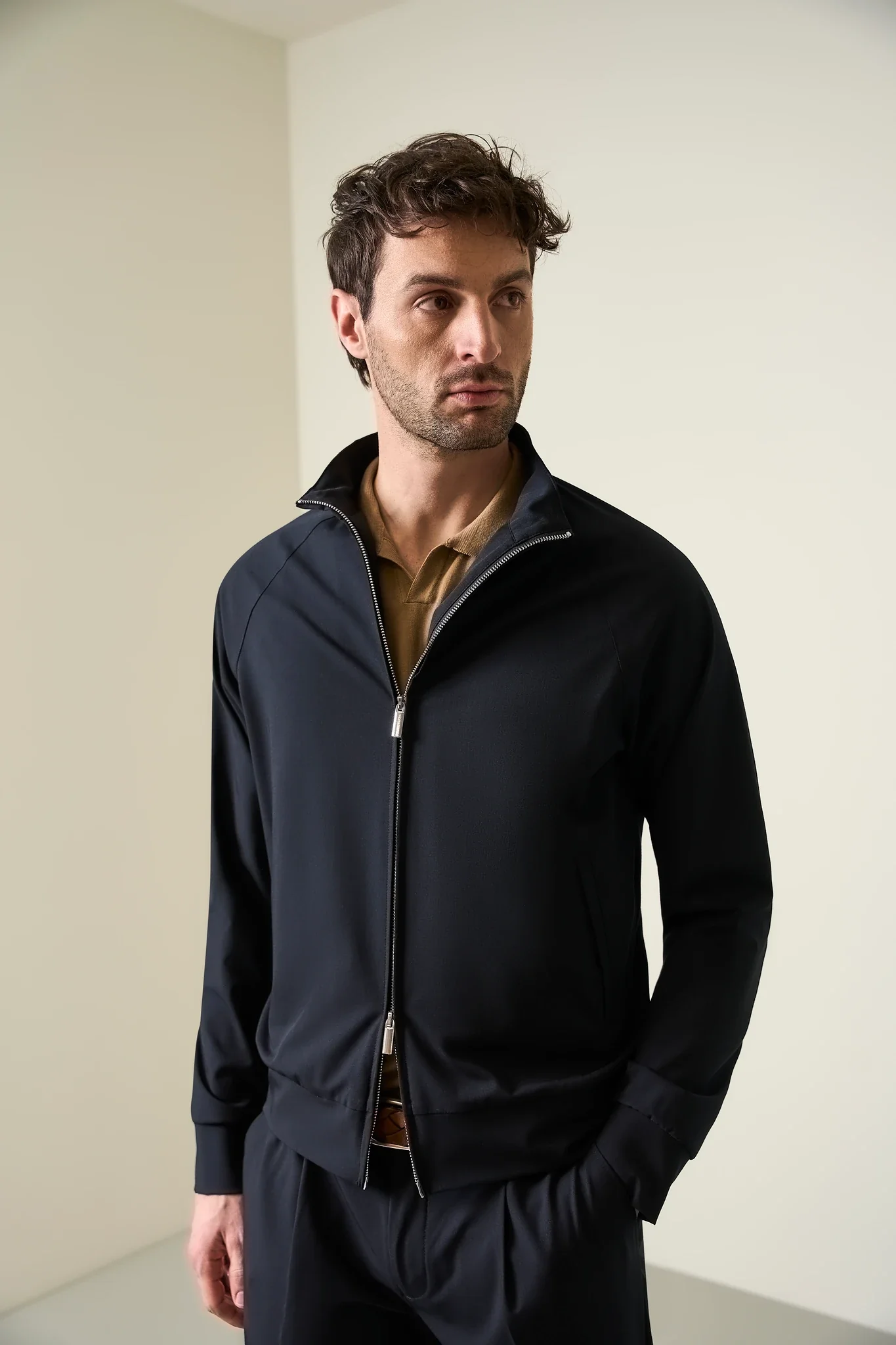 Bomber blu tessuto tecnico sfoderato