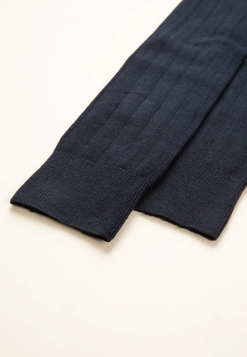 Calza blu costina cotone stretch - Image 2