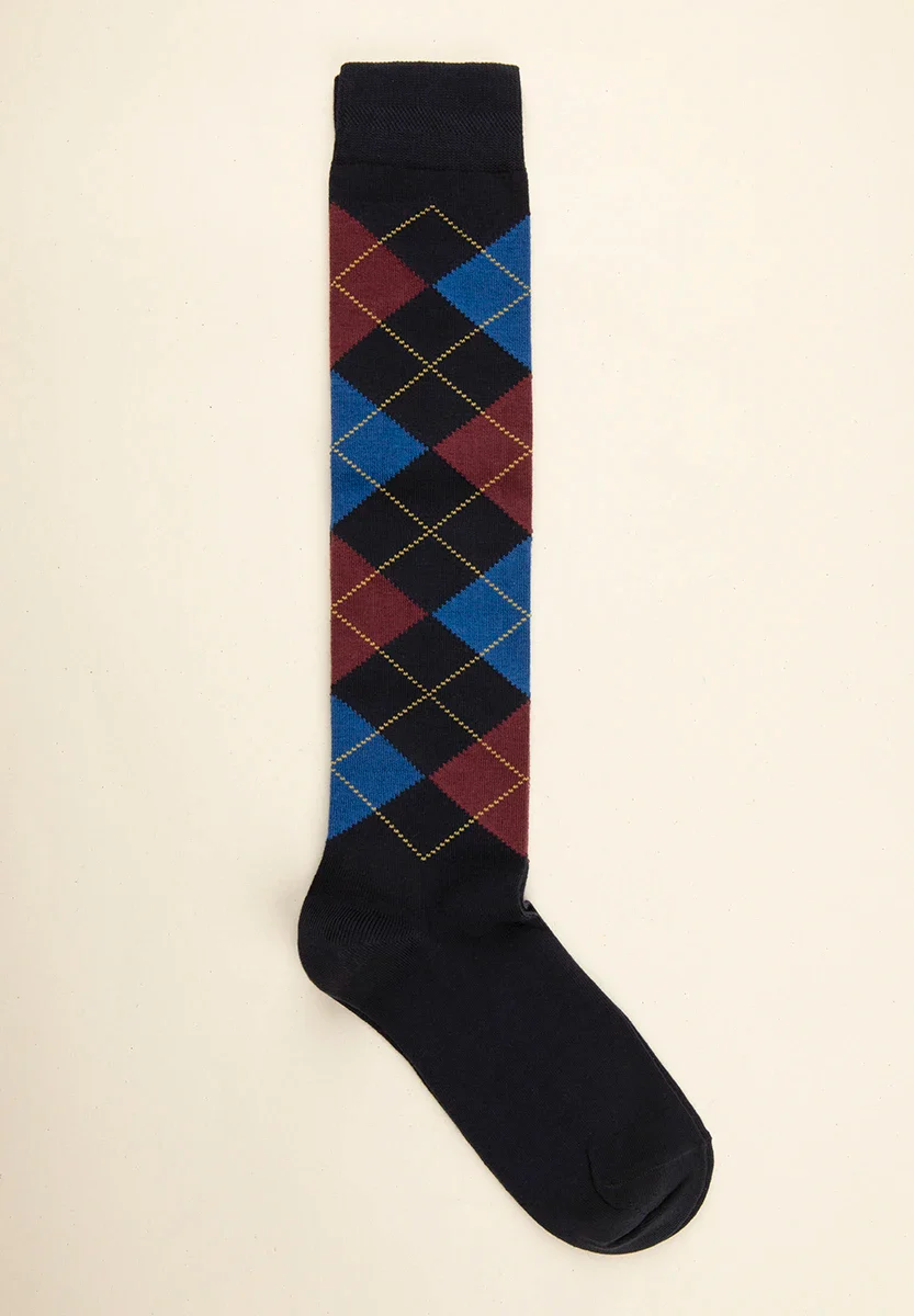 Calza blu fantasia intarsio cotone stretch