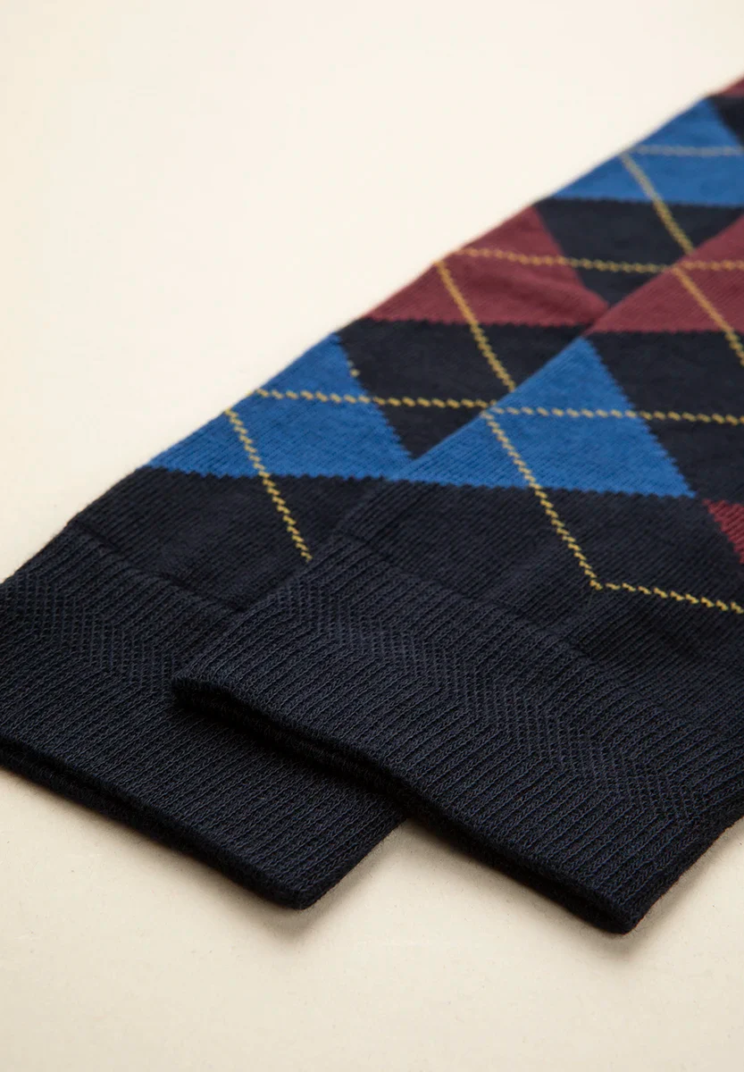 Calza blu fantasia intarsio cotone stretch - Image 2