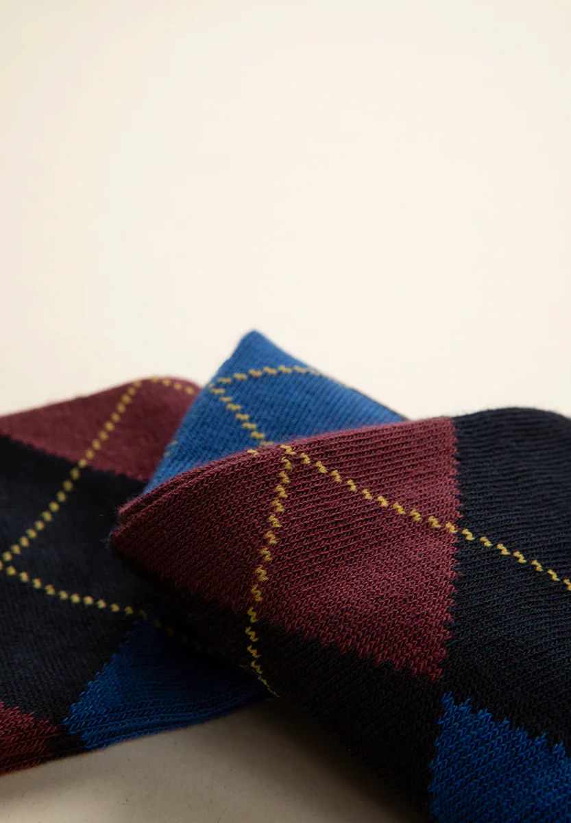 Calza blu fantasia intarsio cotone stretch - Image 3