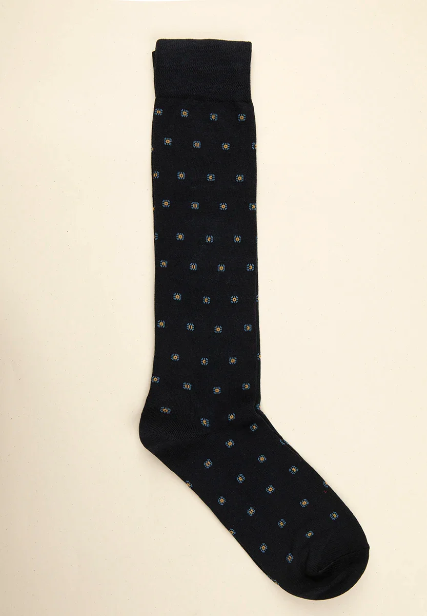 Calza blu microdisegno azzurro cotone stretch