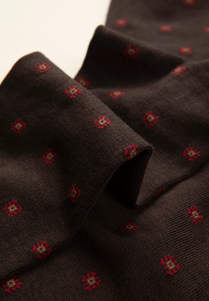 Calza moro microdisegno rosso cotone stretch - Image 3
