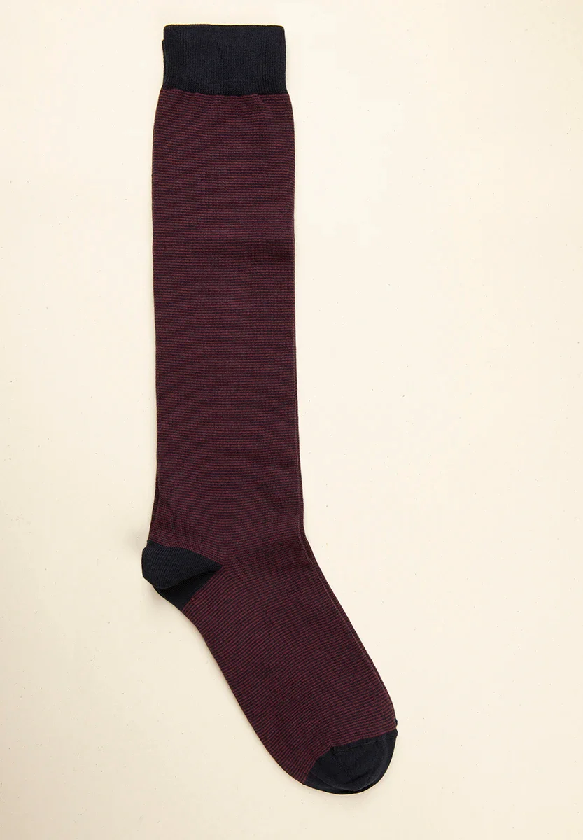 Calza bordeaux millerighe cotone stretch