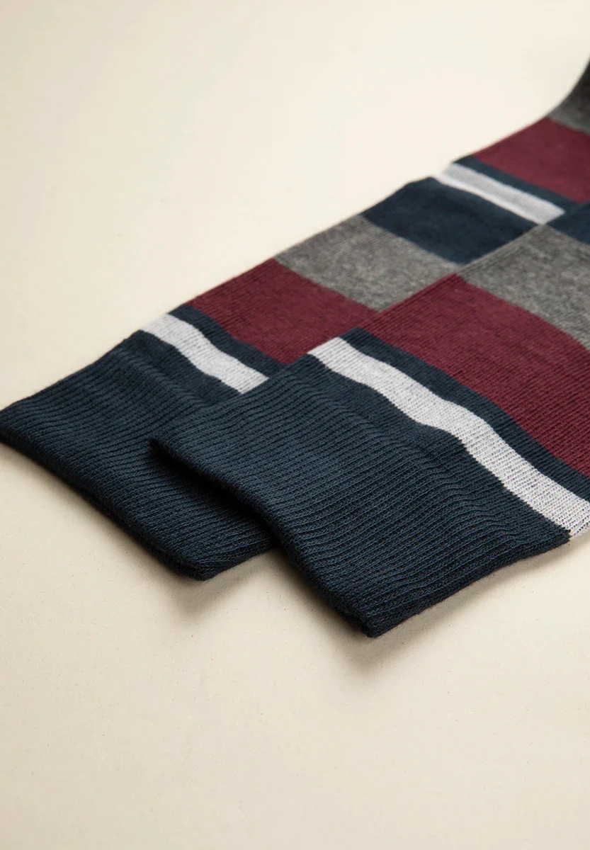 Calza blu bordeaux rigata cotone stretch - Image 2