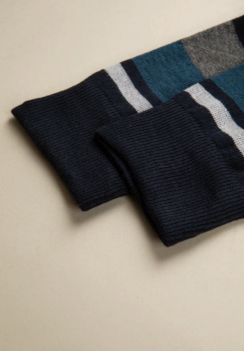 Calza blu grigio rigata cotone stretch - Image 2