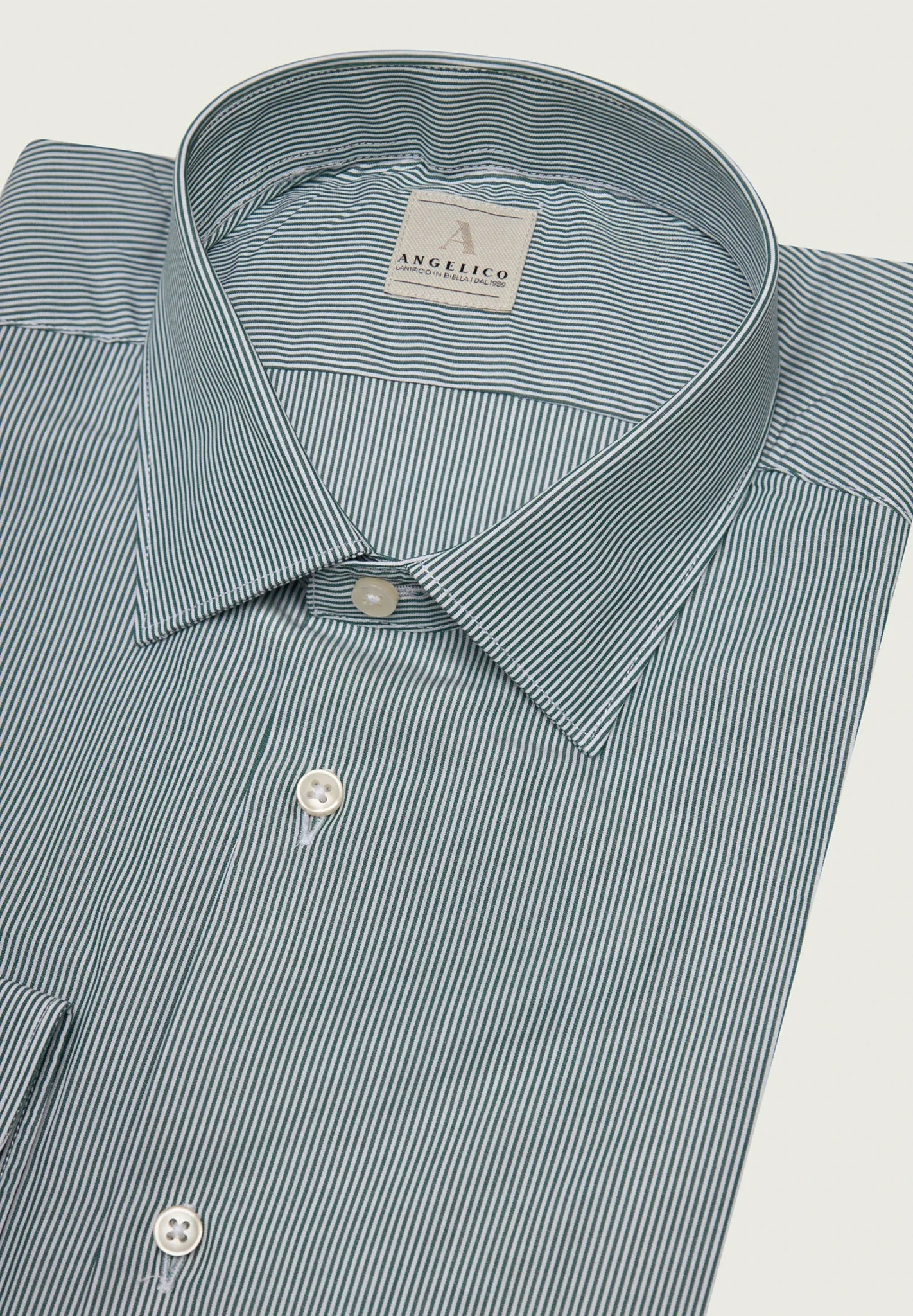 Camicia bacchettina bianco verde cotone slim fit - Image 2