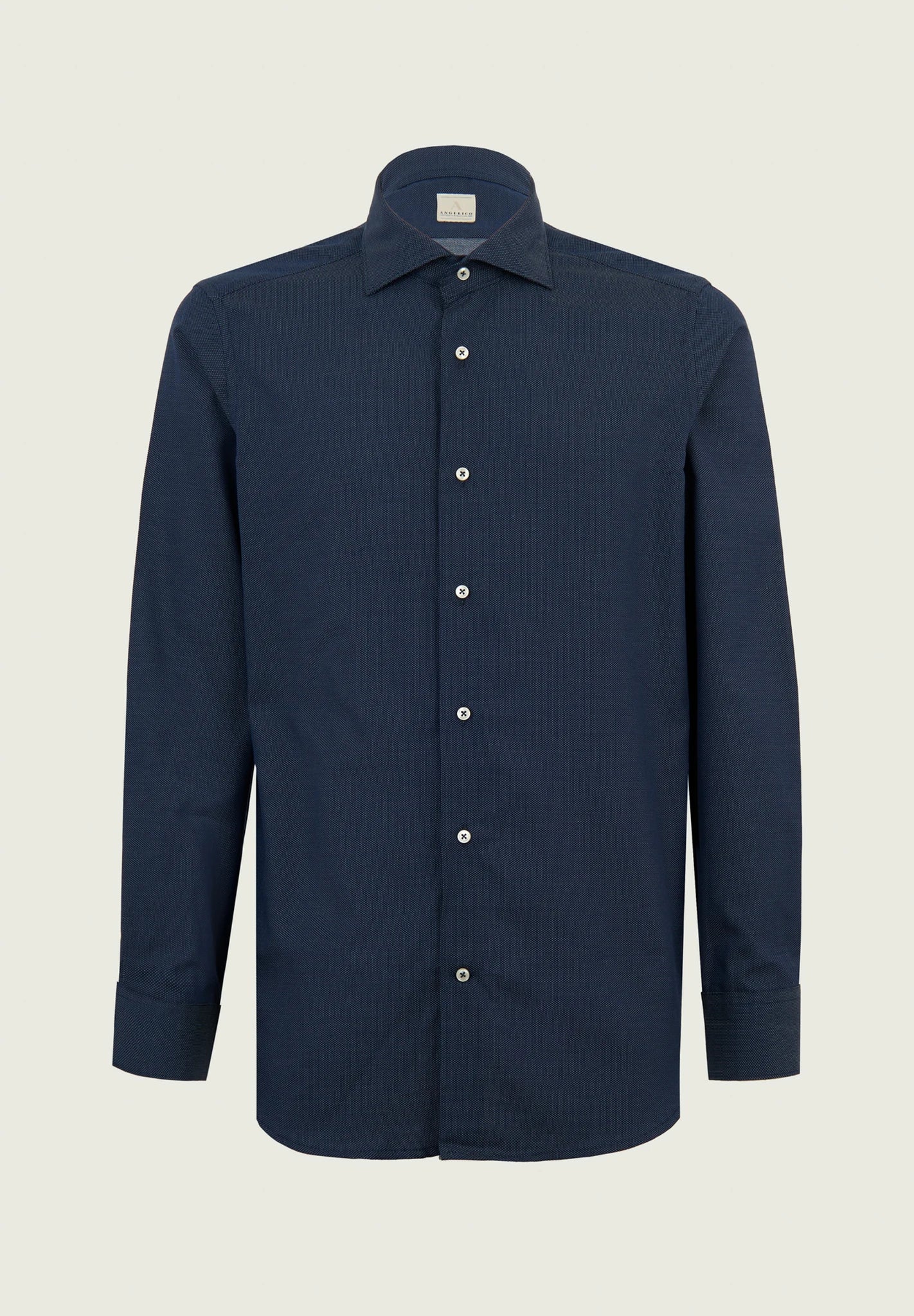 Camicia blu cotone jacquard slim fit