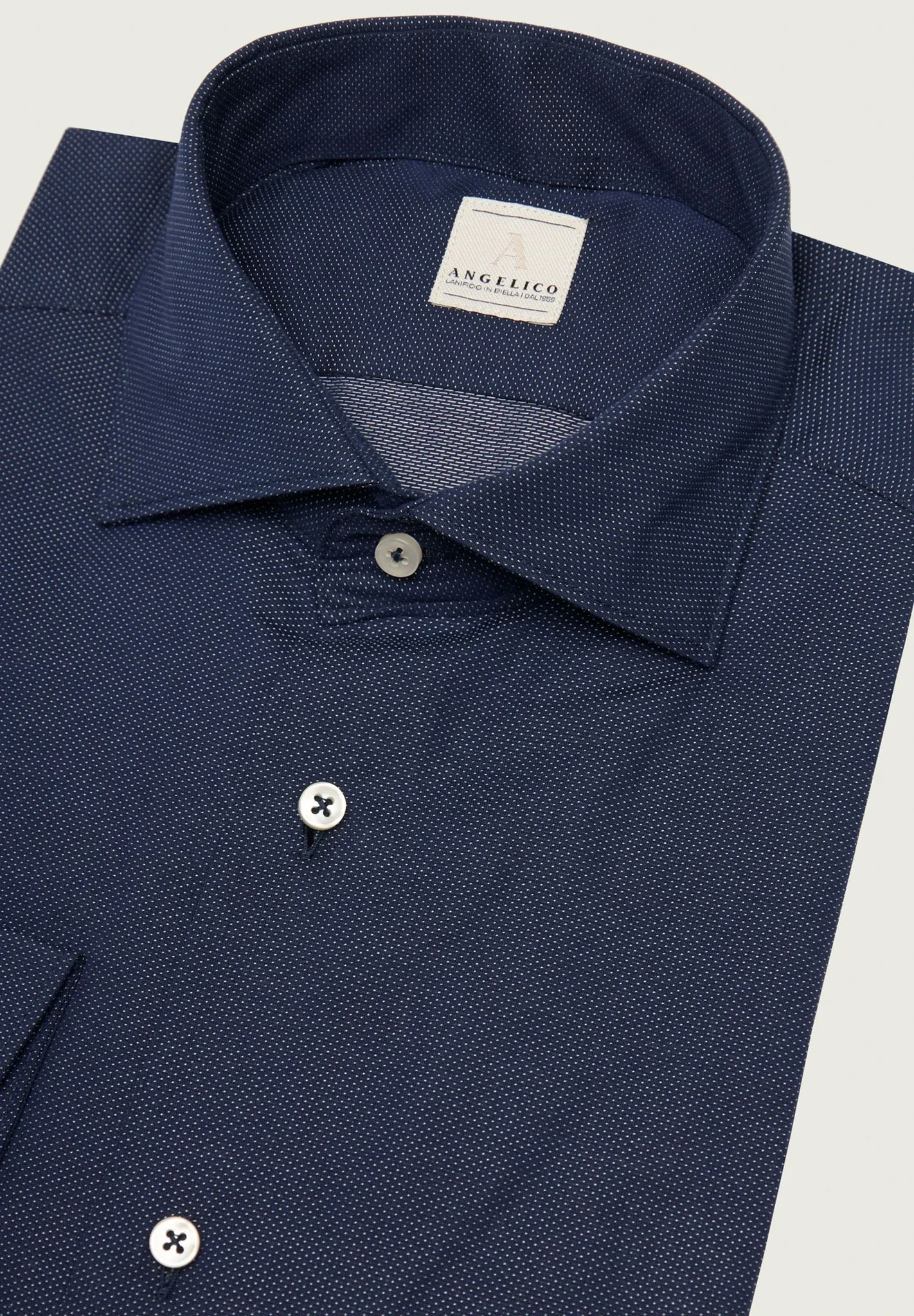 Camicia blu cotone jacquard slim fit - Image 2