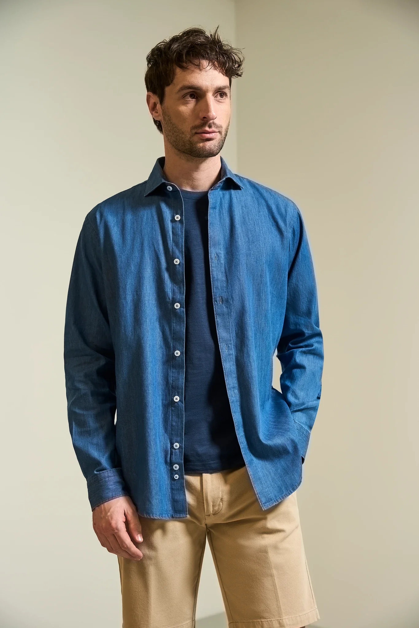 Camicia denim cotone lavaggio medio