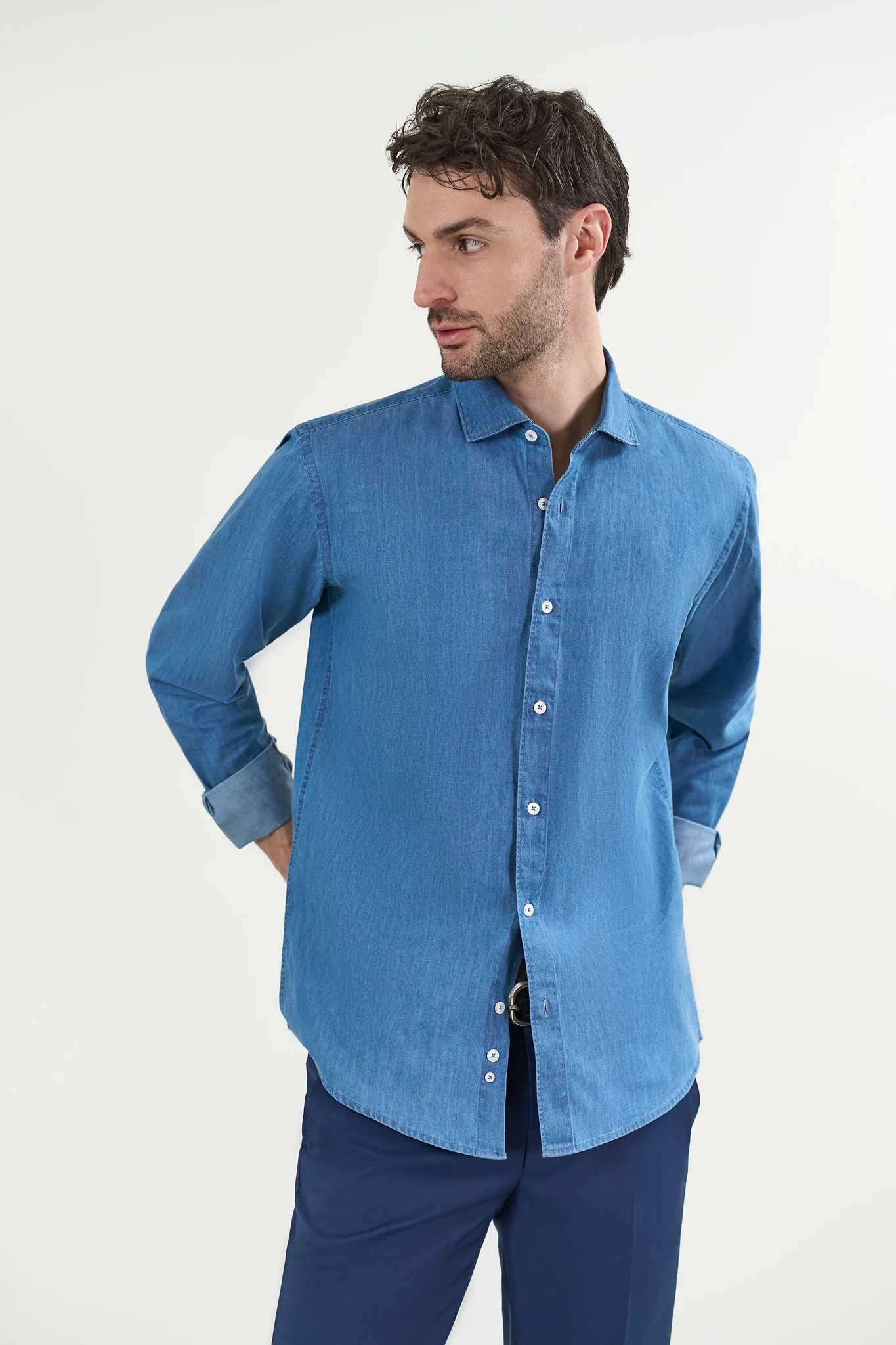 Camicia denim cotone lavaggio chiaro