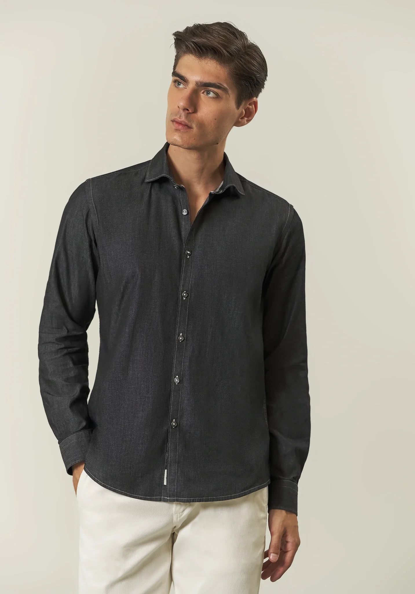 Camicia denim nera slim fit