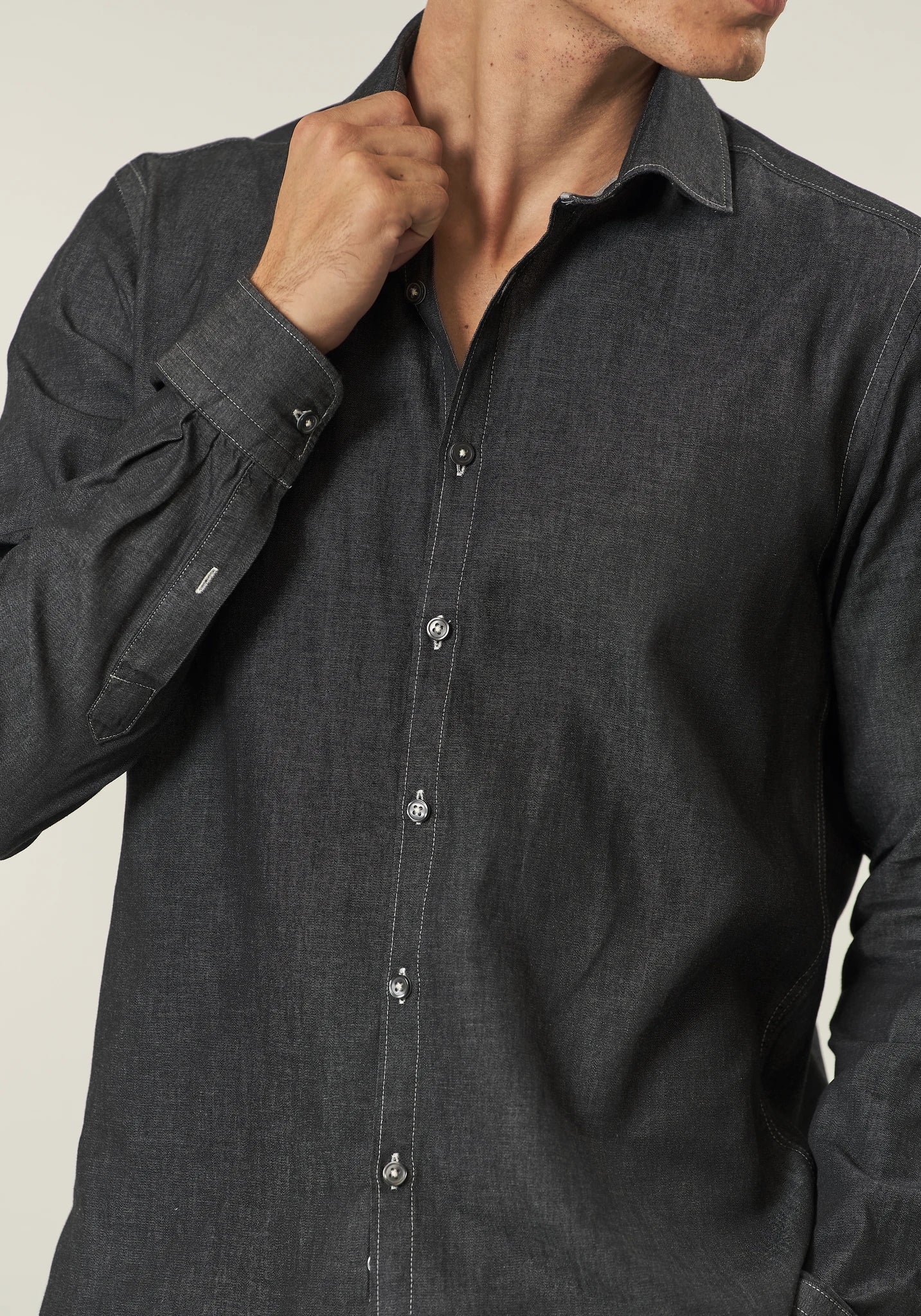Camicia denim nera slim fit - Image 2
