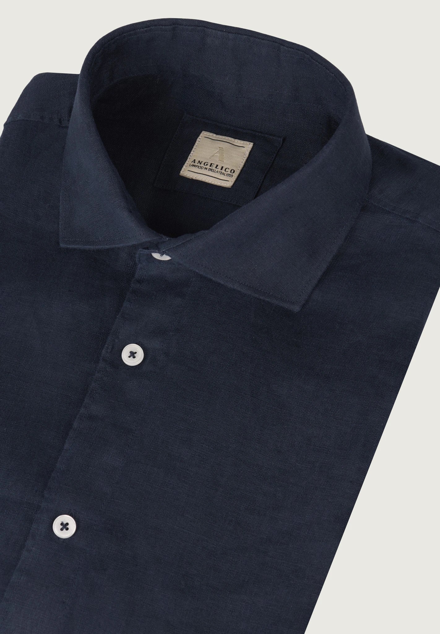 Camicia blu navy lino custom fit - Image 2